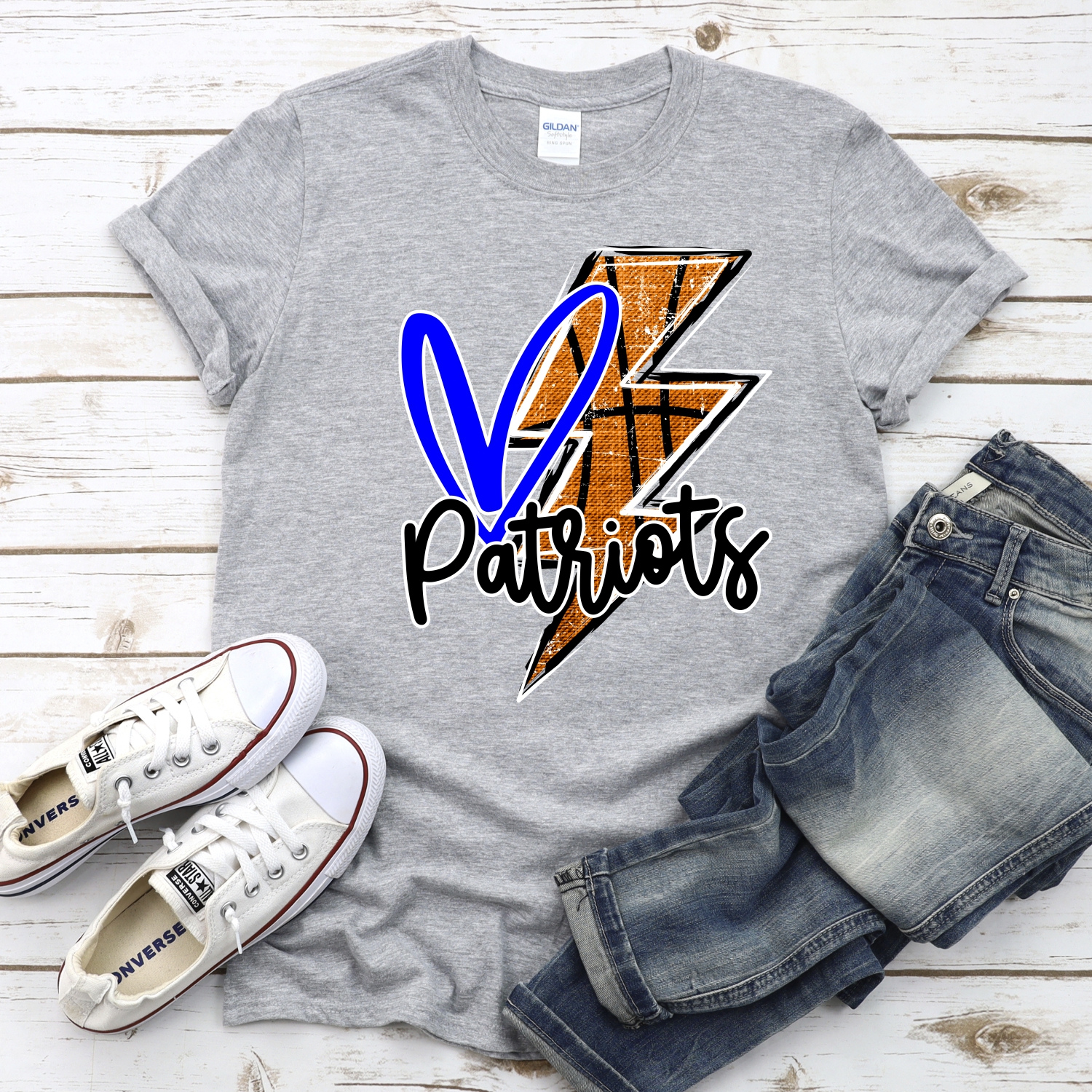 CUSTOM PATRIOTS basketball lightning bolt heart *DTF* Transfer - Image 2