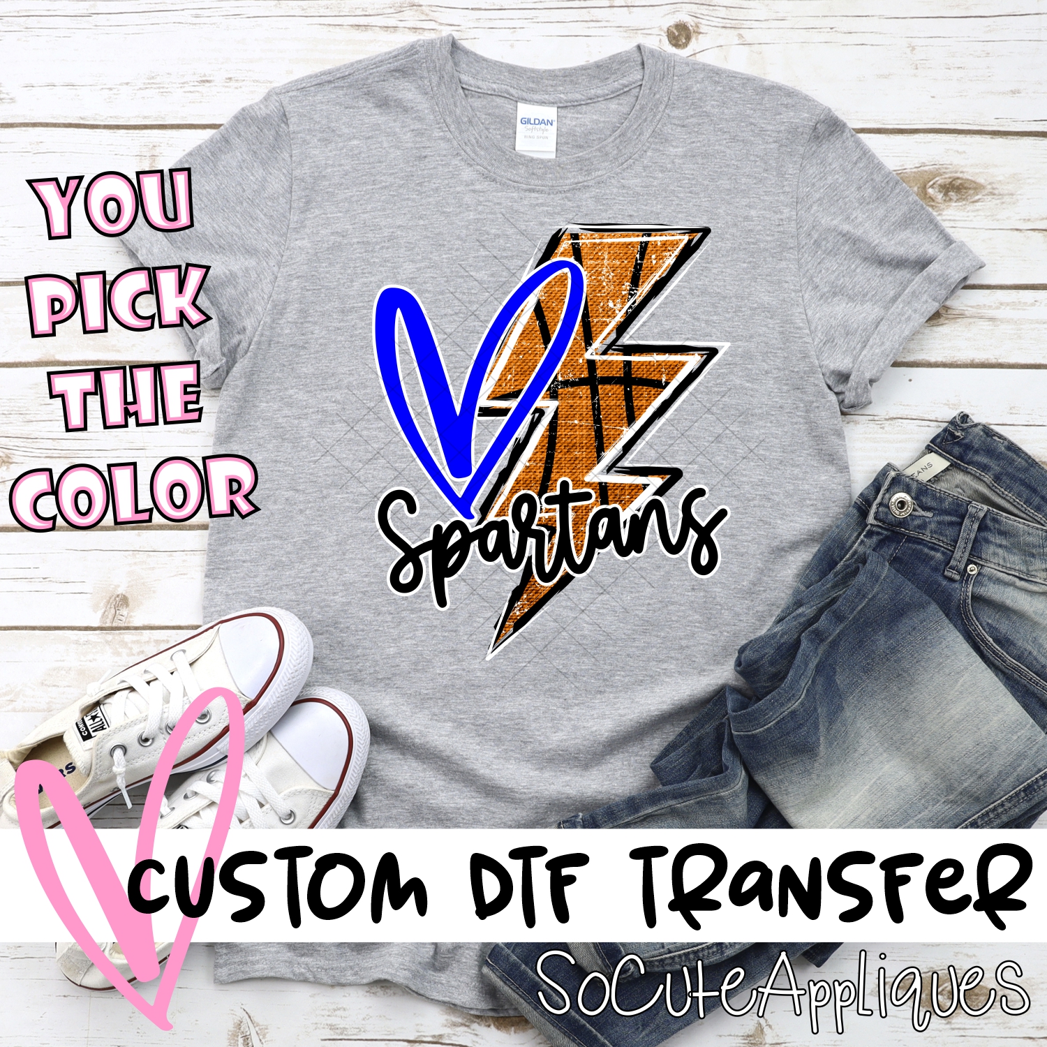 CUSTOM SPARTANS basketball lightning bolt heart *DTF* Transfer