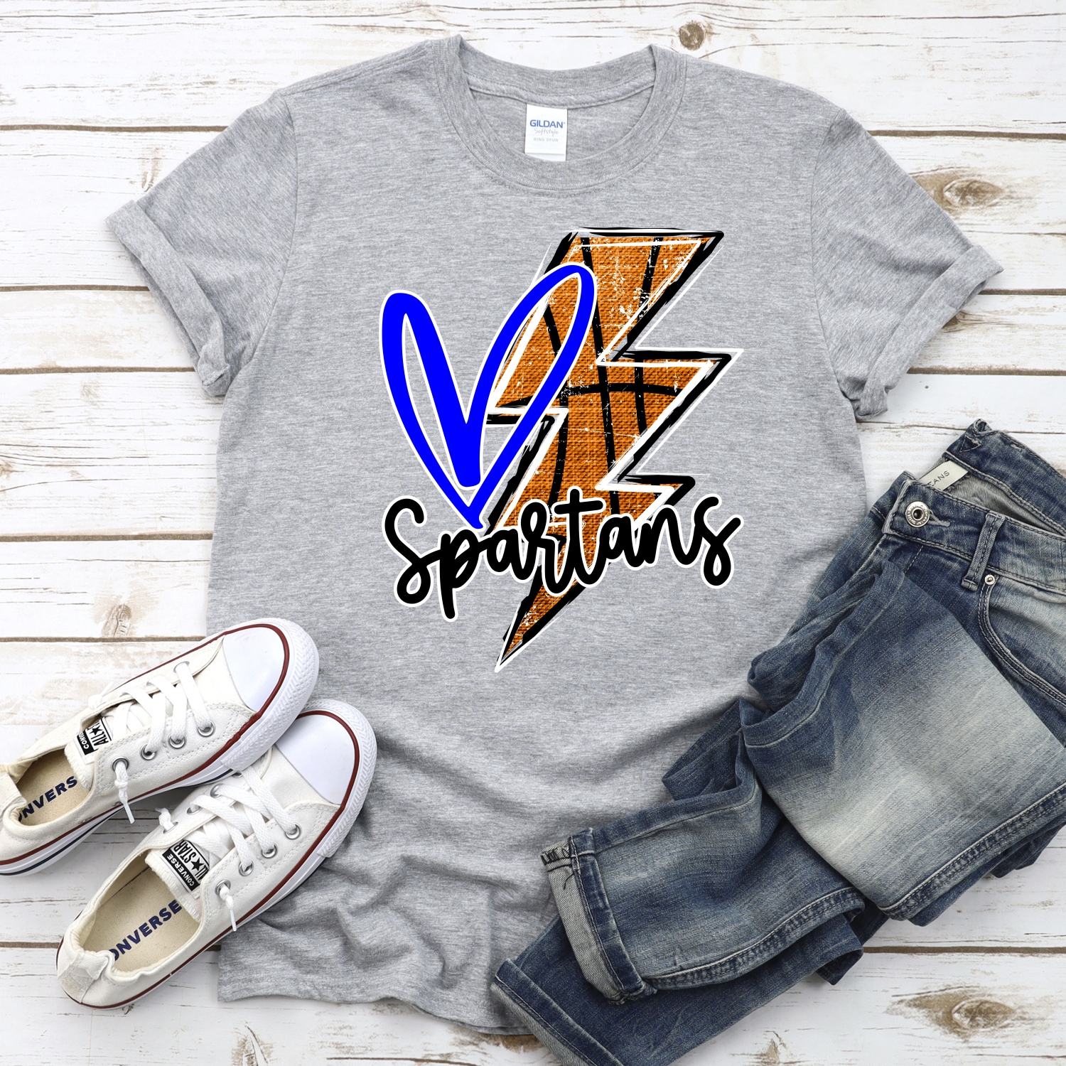 CUSTOM SPARTANS basketball lightning bolt heart *DTF* Transfer - Image 2