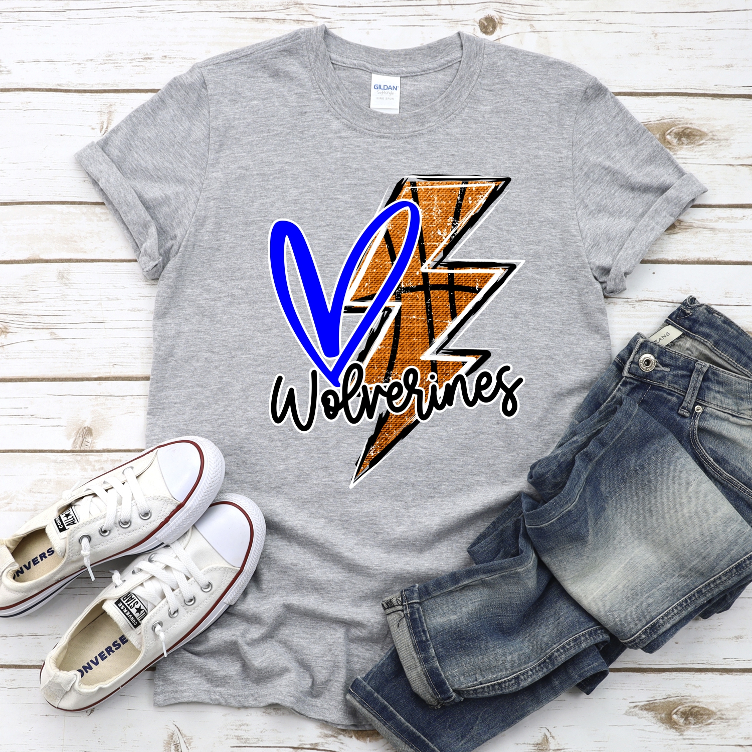 CUSTOM WOLVERINES basketball lightning bolt heart *DTF* Transfer - Image 2