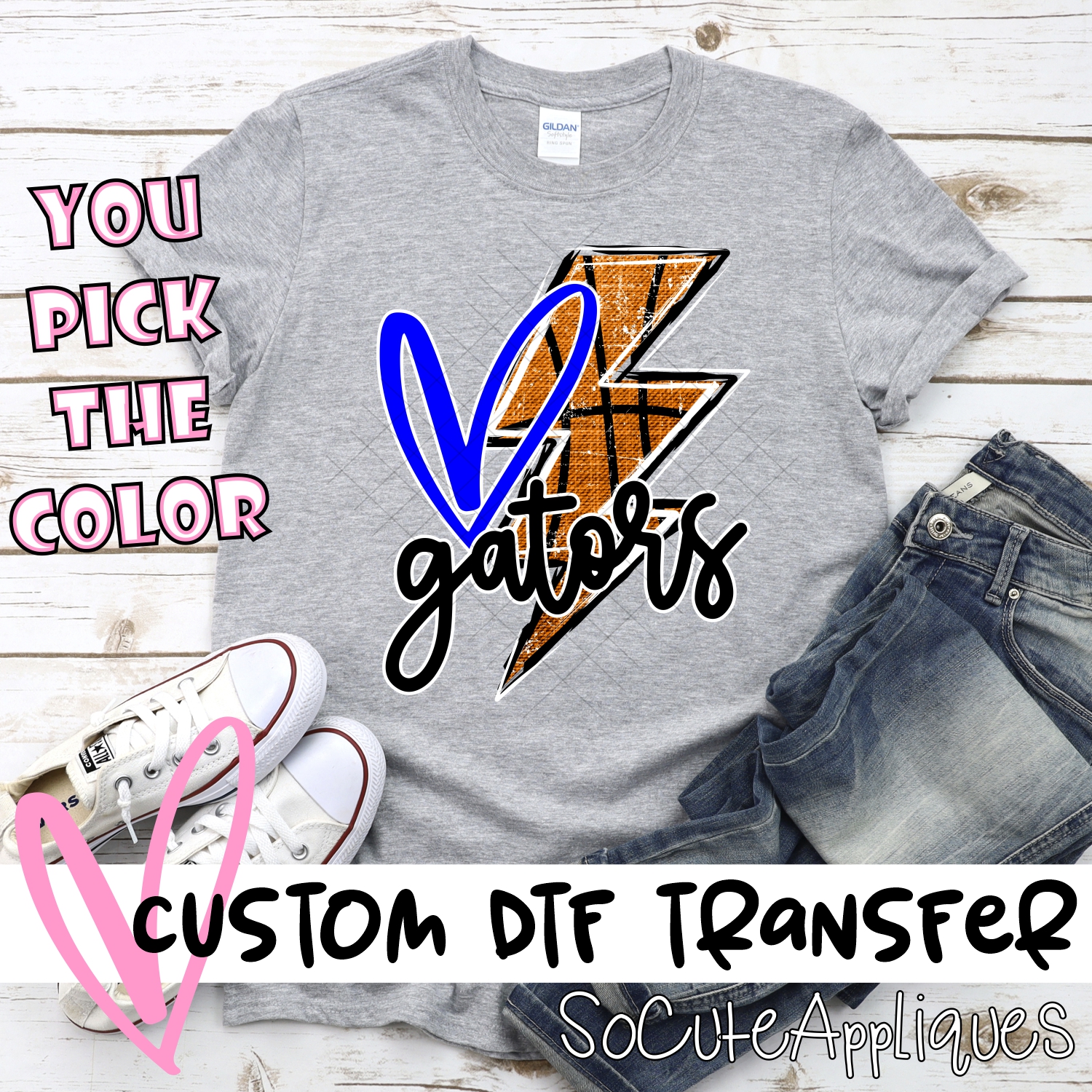 CUSTOM GATORS basketball lightning bolt heart *DTF* Transfer