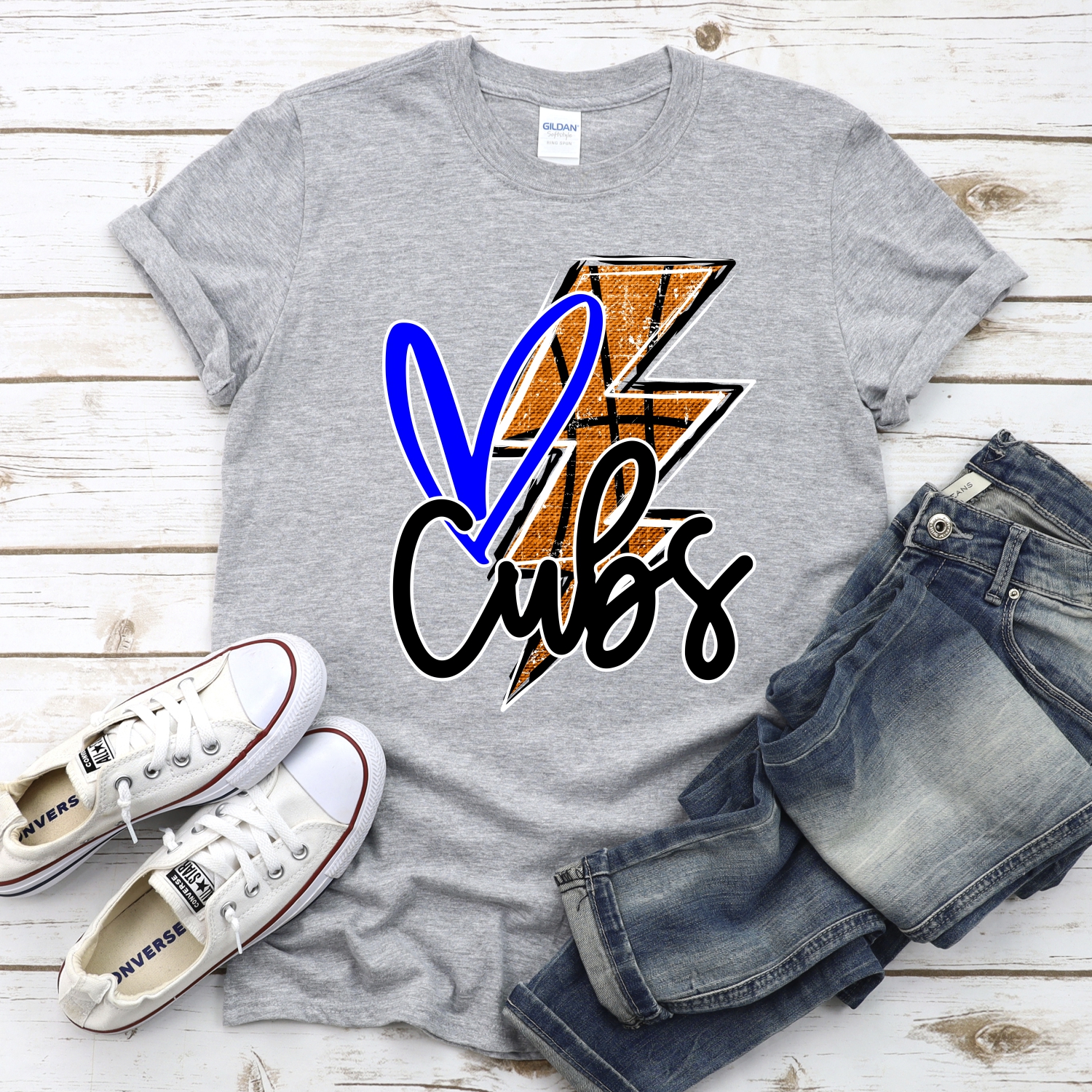 CUSTOM CUBS basketball lightning bolt heart *DTF* Transfer - Image 2