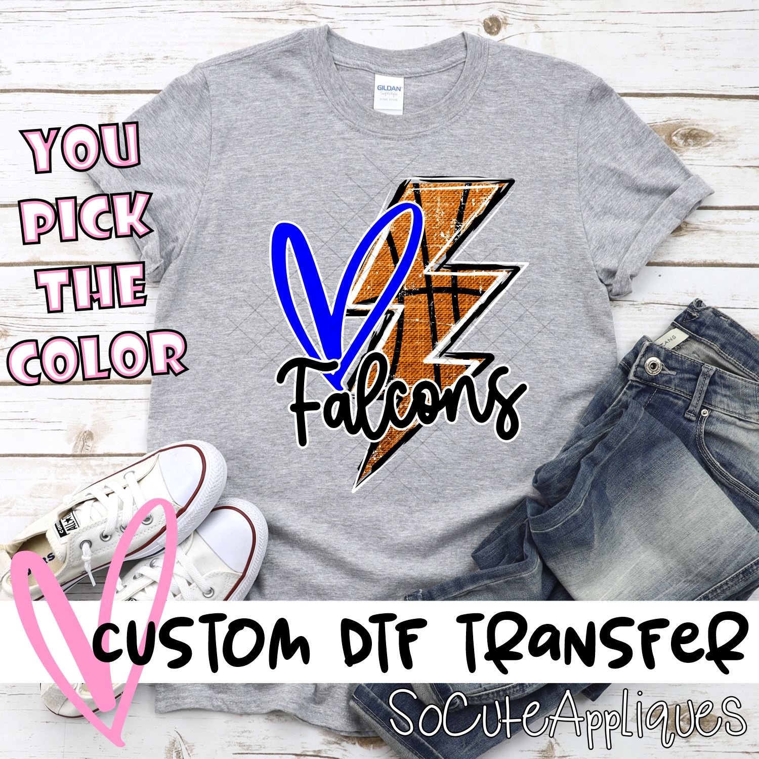 CUSTOM FALCONS basketball lightning bolt heart *DTF* Transfer