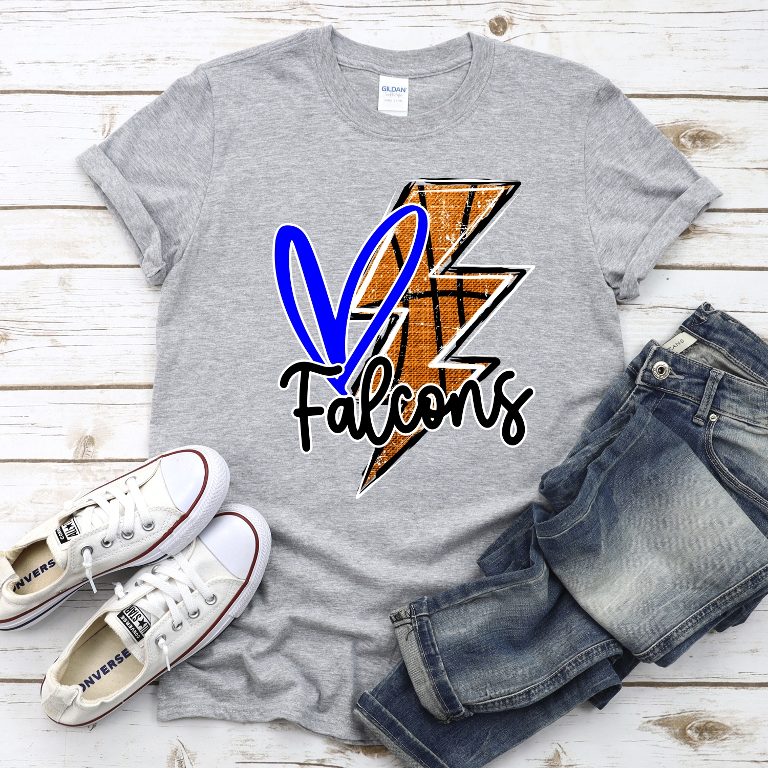 CUSTOM FALCONS basketball lightning bolt heart *DTF* Transfer - Image 2