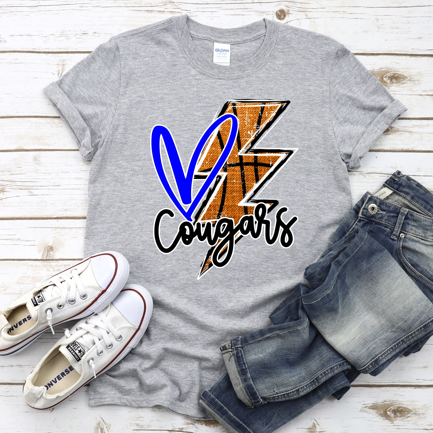 CUSTOM COUGARS basketball lightning bolt heart *DTF* Transfer - Image 2
