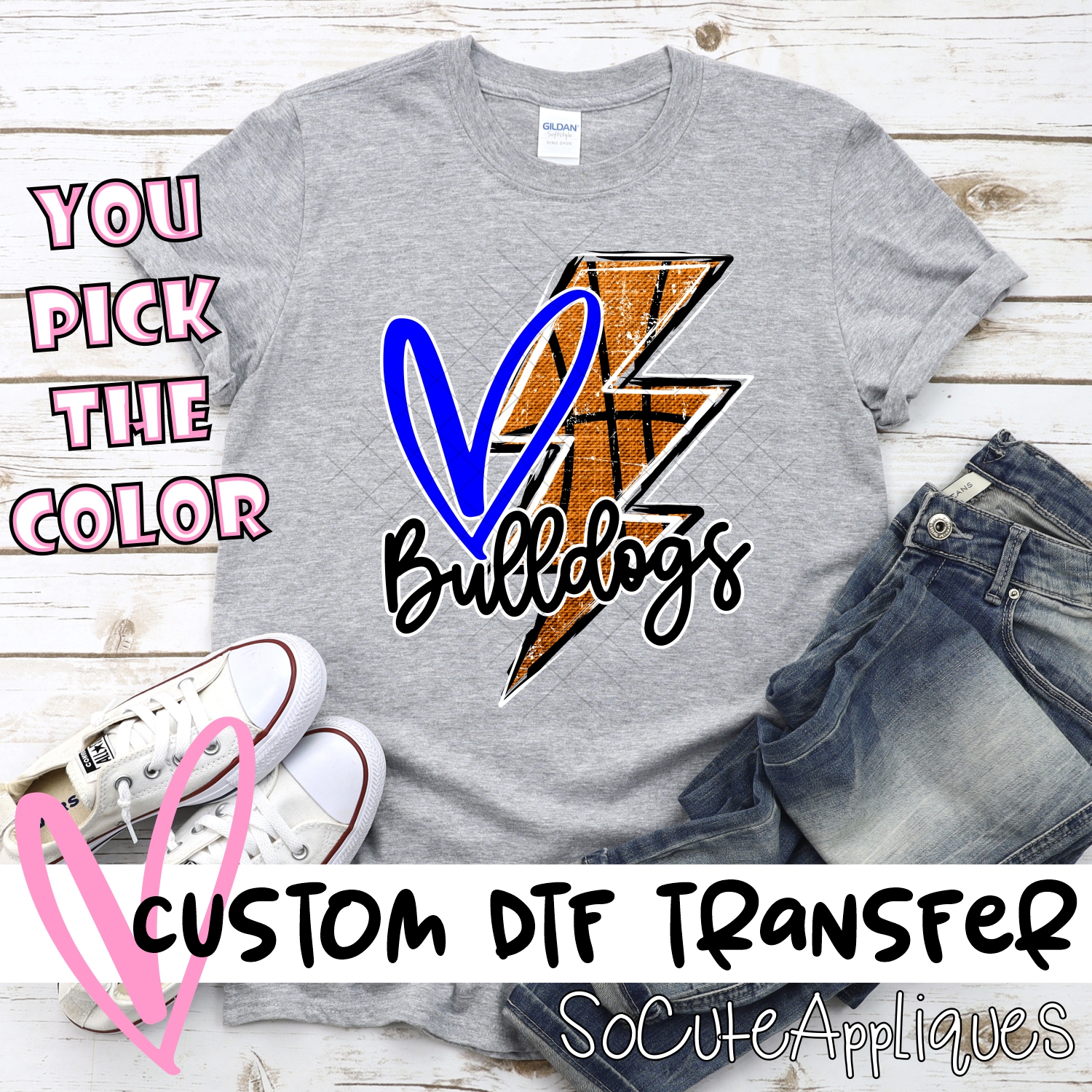 CUSTOM BULLDOGS basketball lightning bolt heart *DTF* Transfer