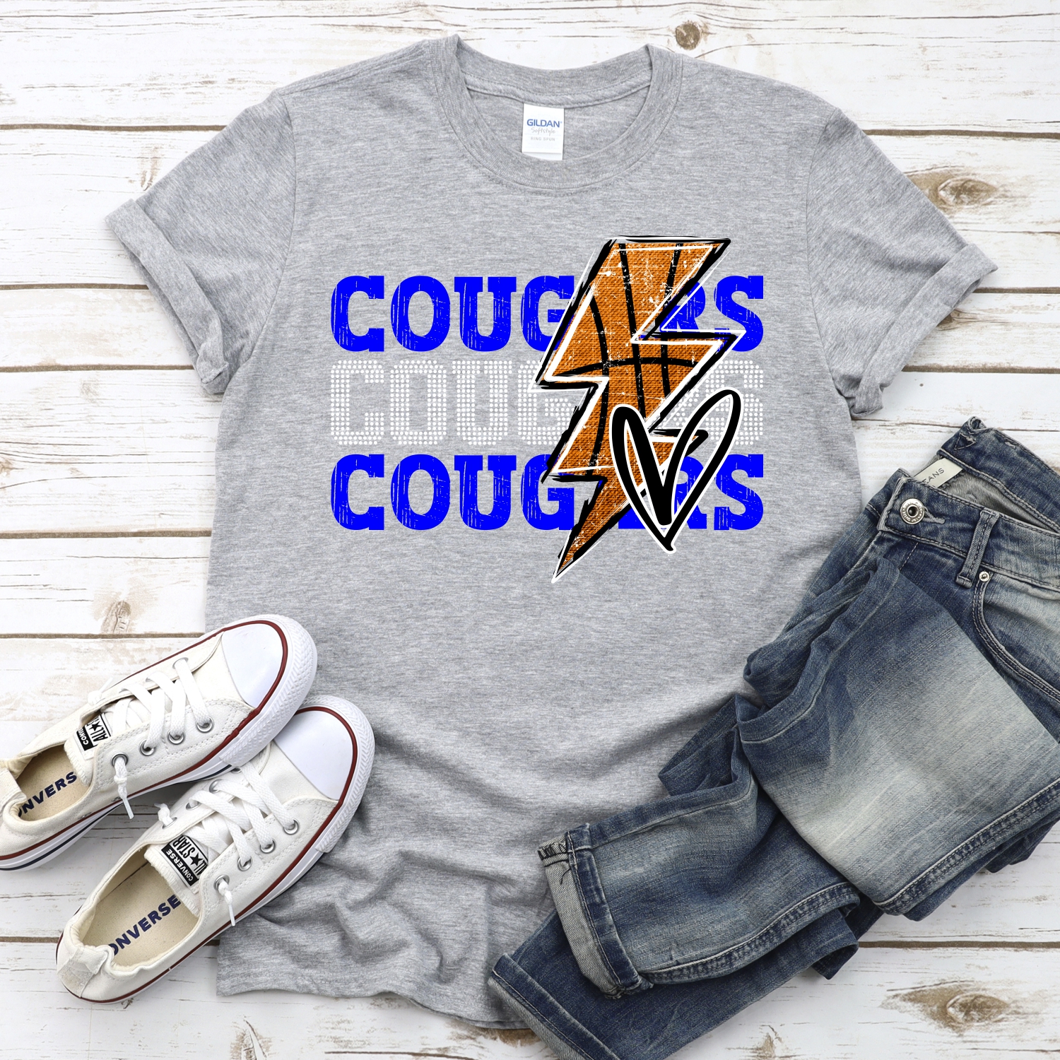 CUSTOM COUGARS basketball triple team lightning bolt *DTF* Transfer - Image 2