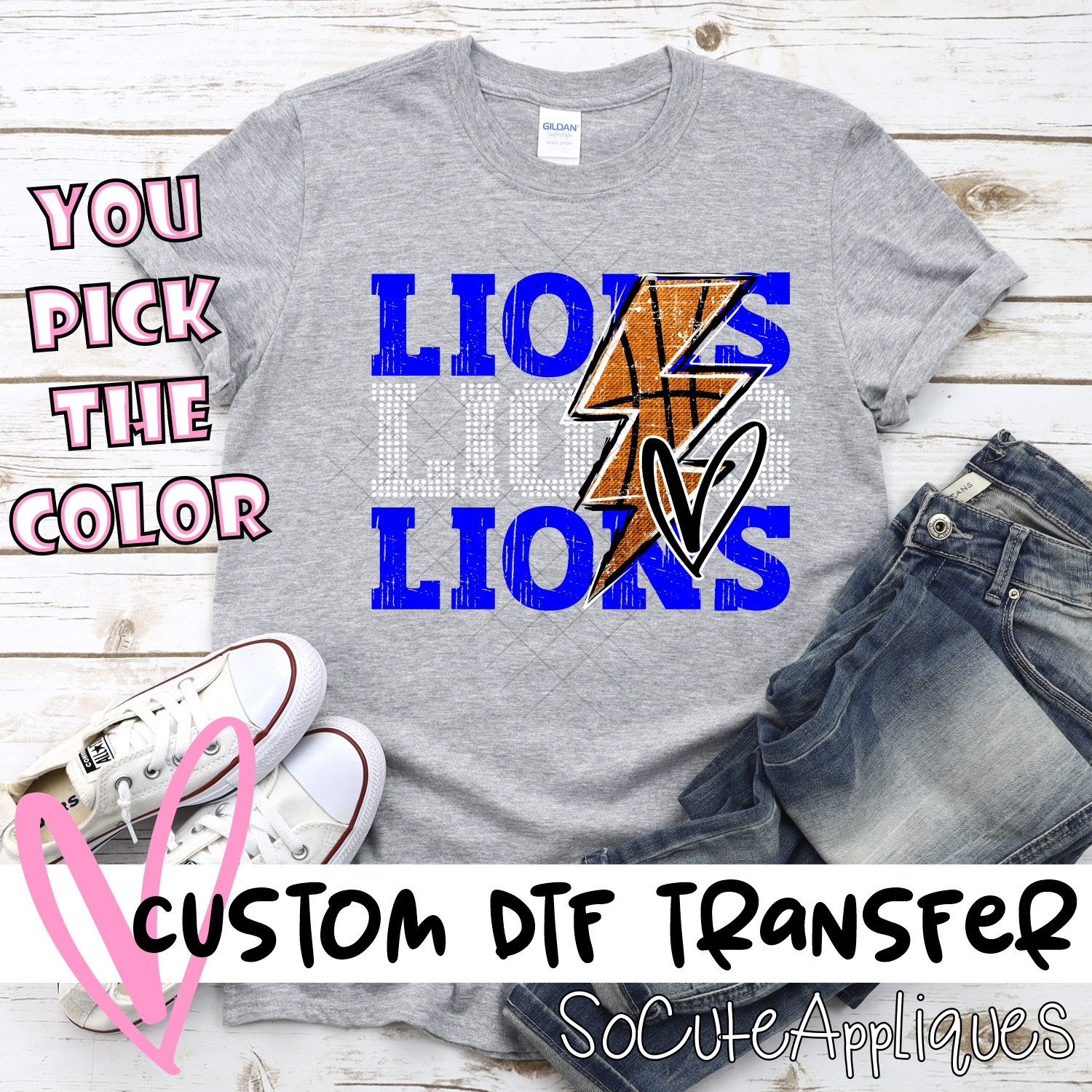 CUSTOM LIONS basketball triple team lightning bolt *DTF* Transfer