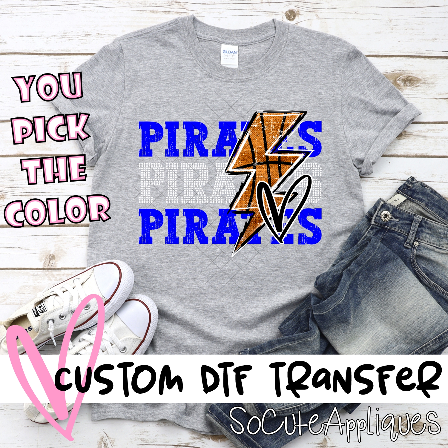 CUSTOM PIRATES basketball triple team lightning bolt *DTF* Transfer