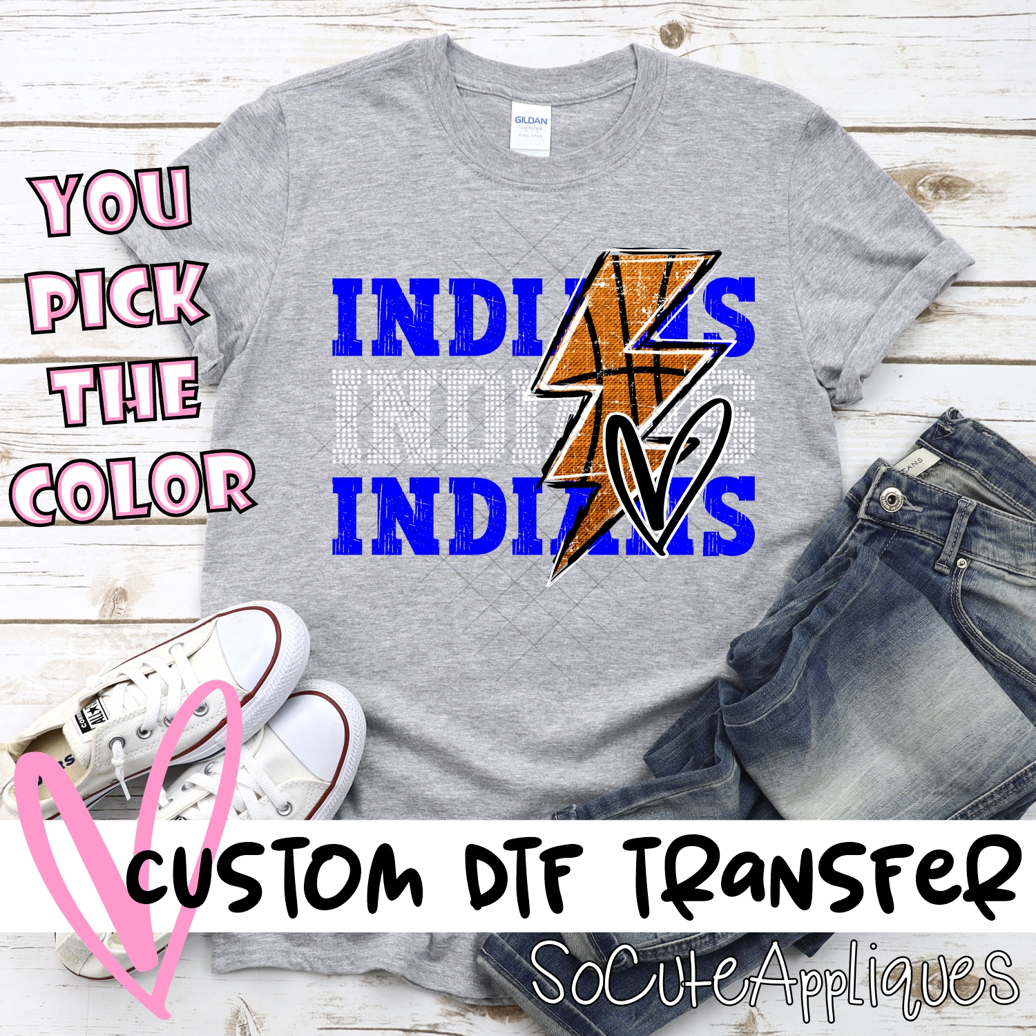 CUSTOM INDIANS basketball triple team lightning bolt *DTF* Transfer