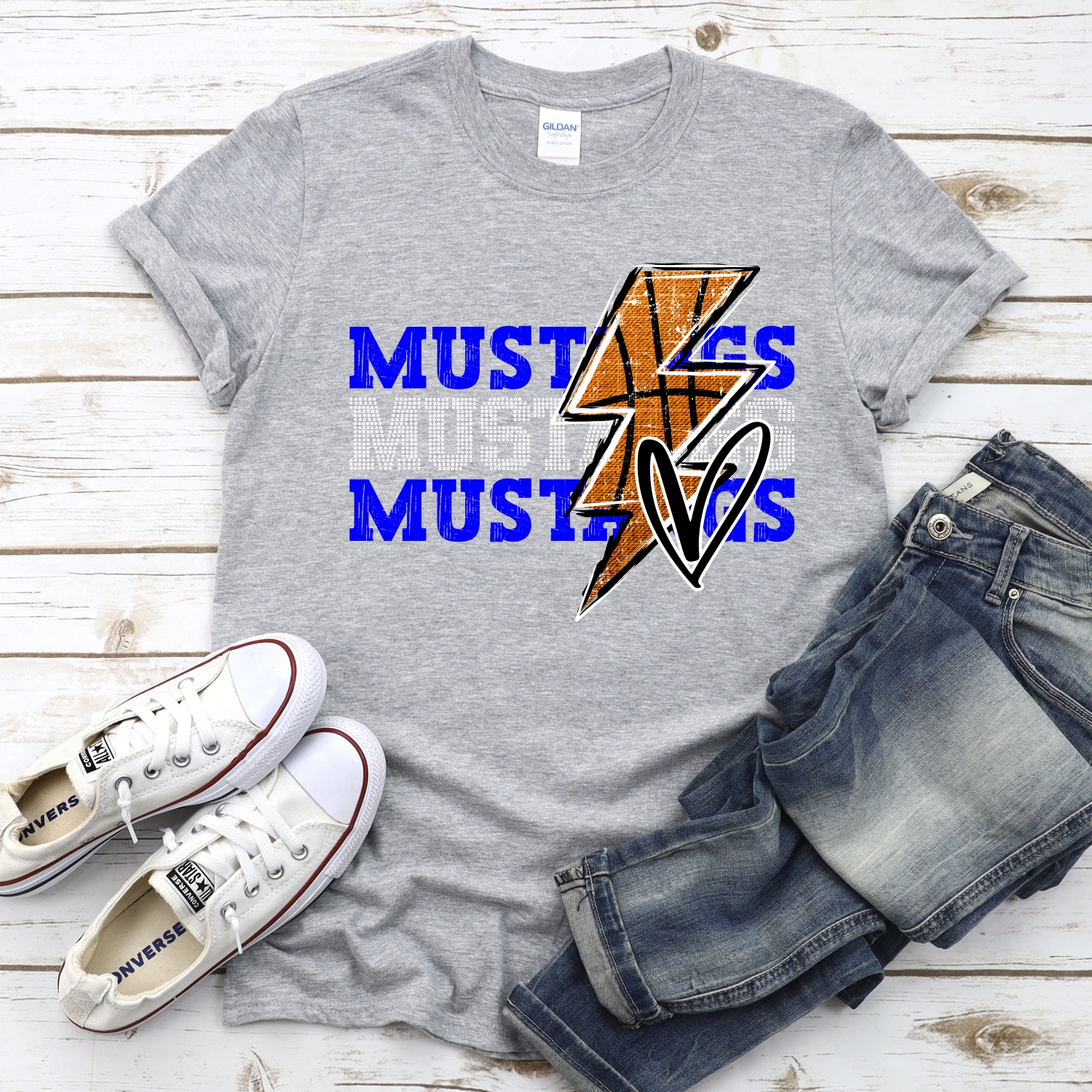 CUSTOM MUSTANGS basketball triple team lightning bolt *DTF* Transfer - Image 2