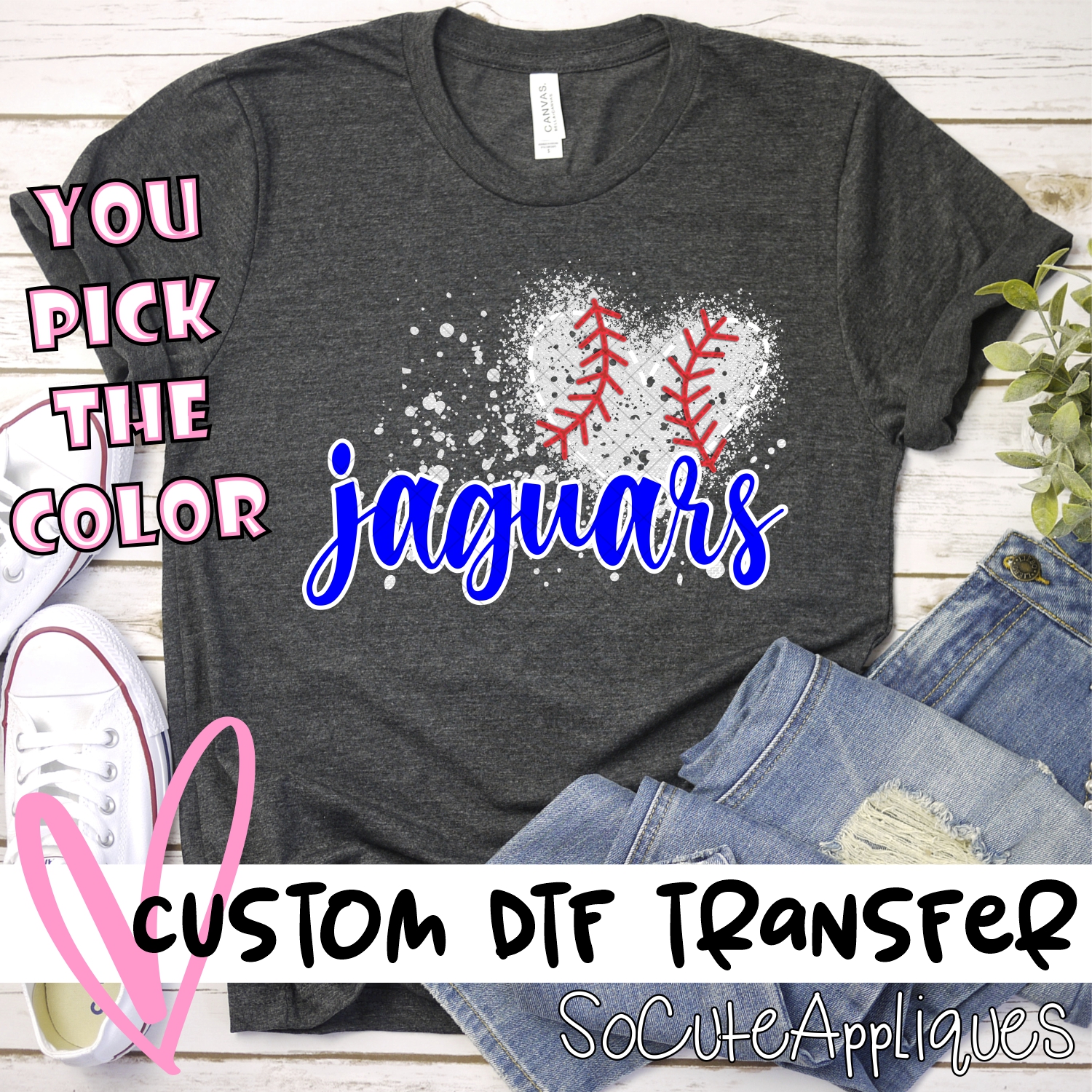 CUSTOM JAGUARS baseball messy heart *DTF* Transfer