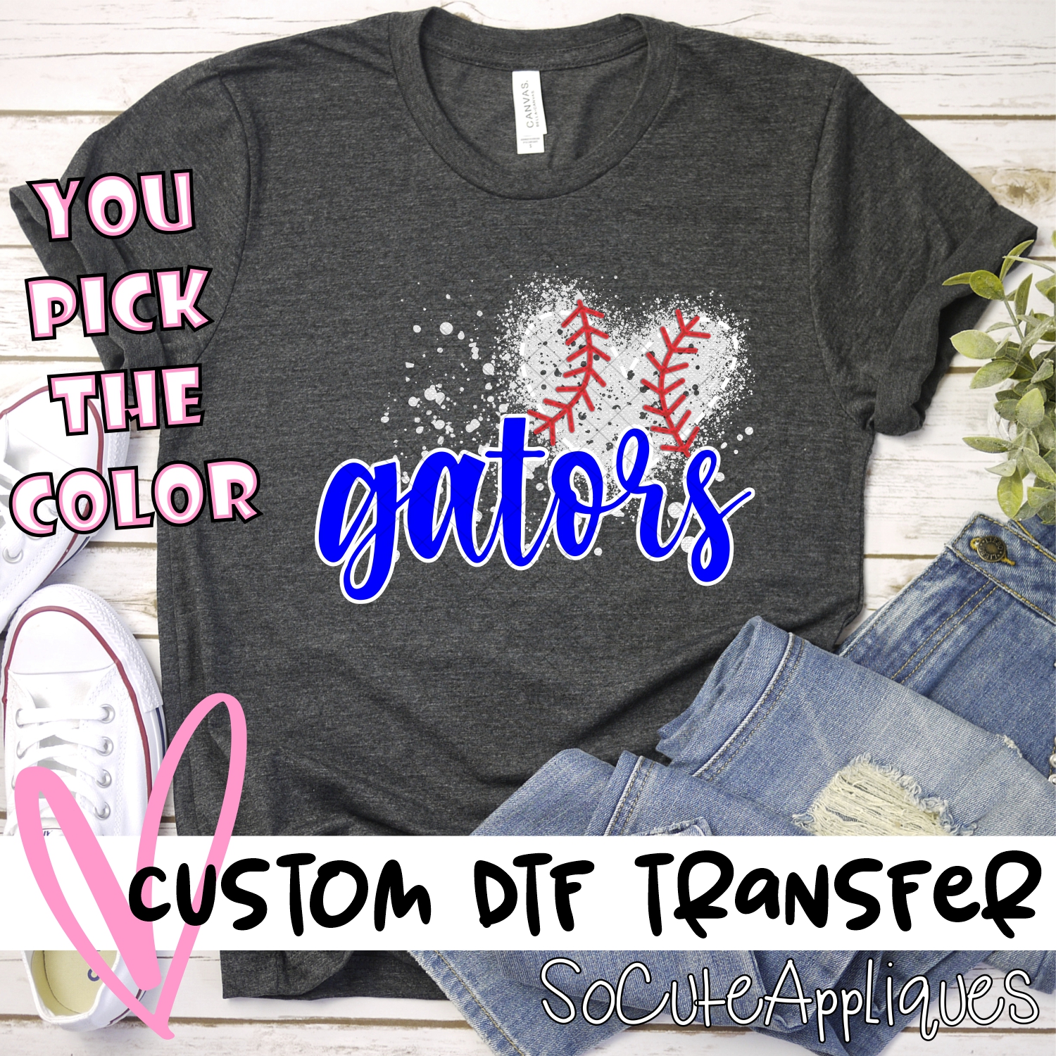 CUSTOM GATORS baseball messy heart *DTF* Transfer