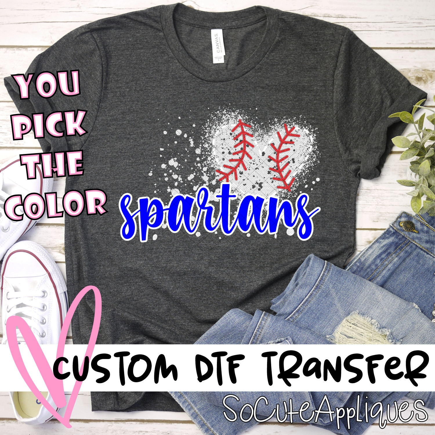 CUSTOM SPARTANS baseball messy heart *DTF* Transfer