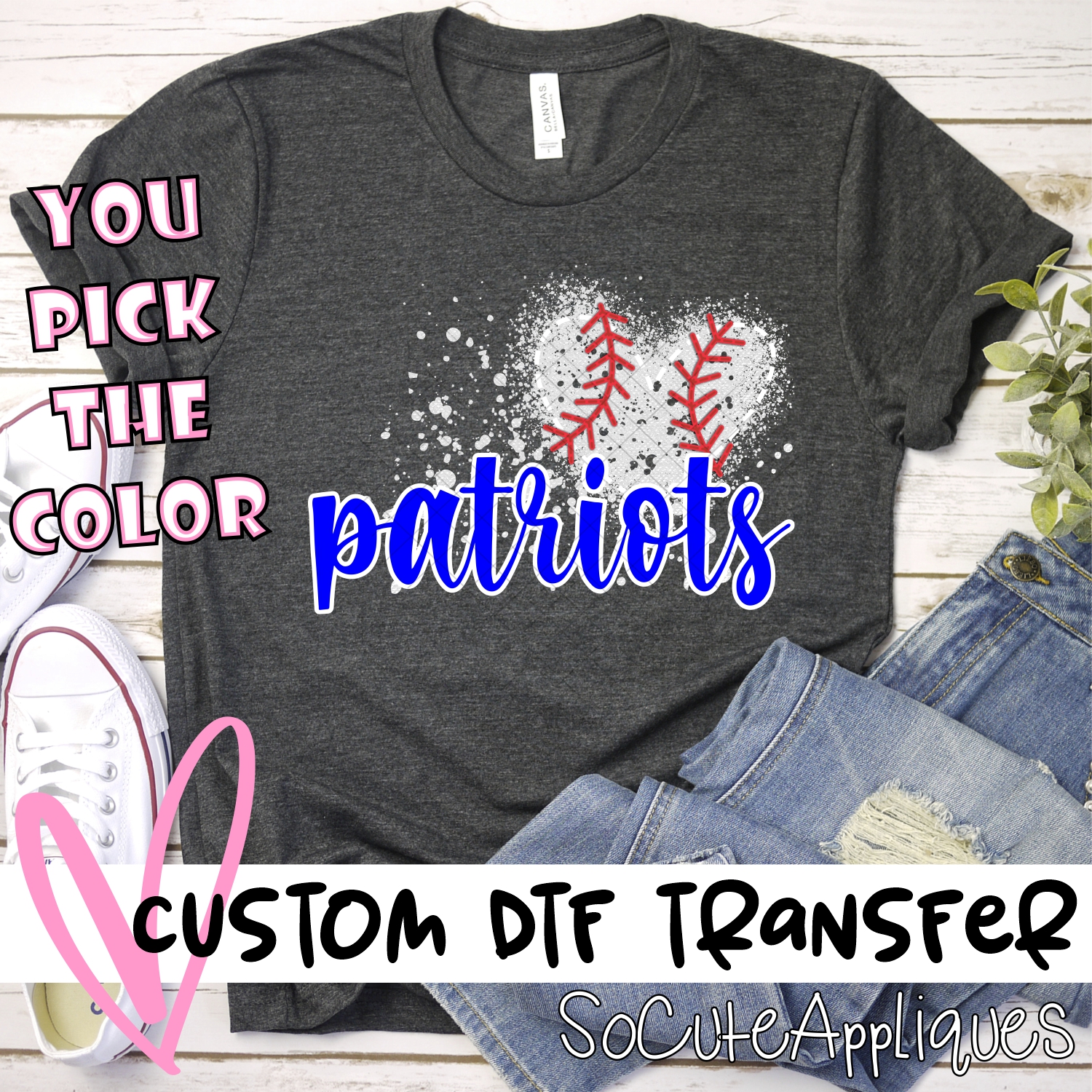 CUSTOM PATRIOTS baseball messy heart *DTF* Transfer