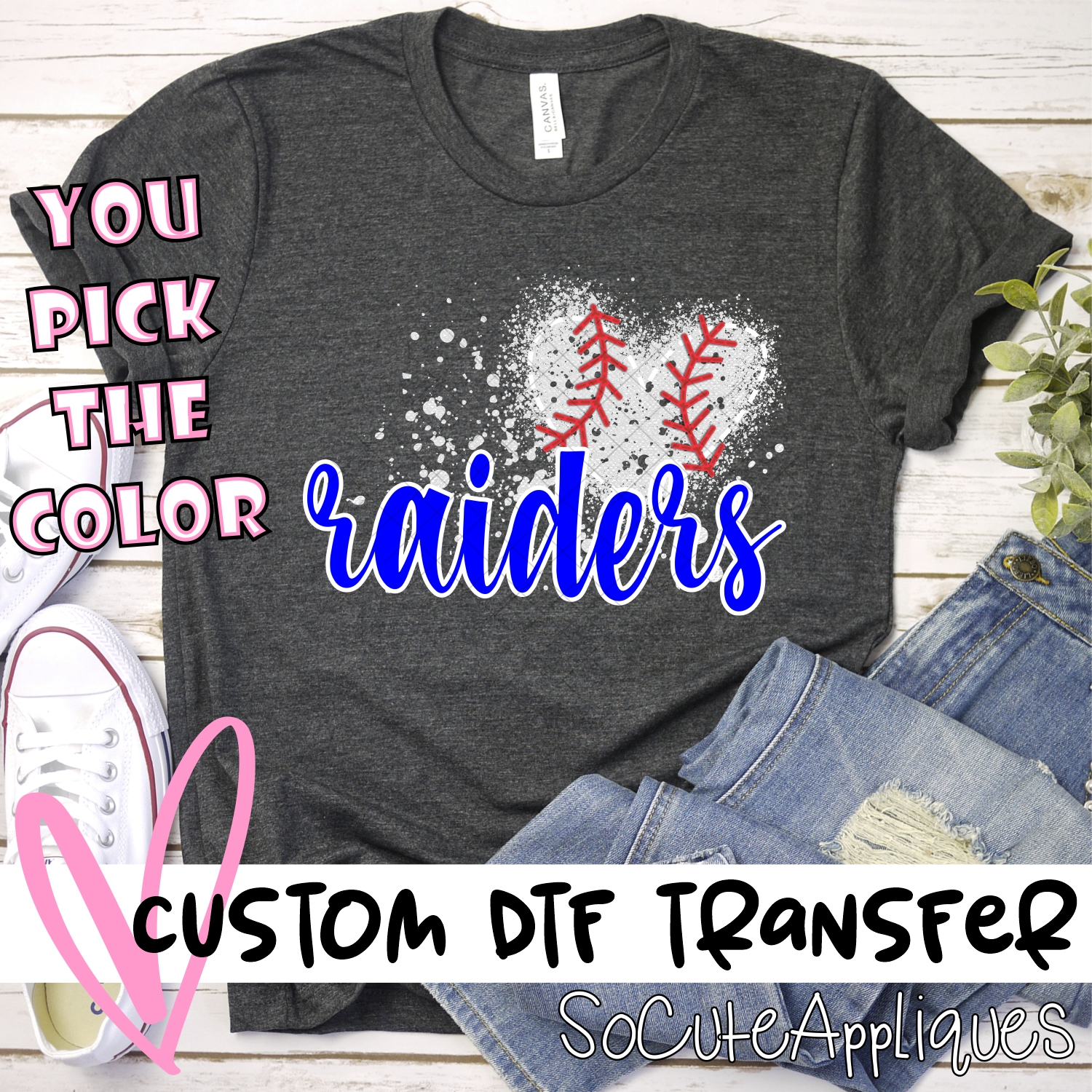CUSTOM RAIDERS baseball messy heart *DTF* Transfer