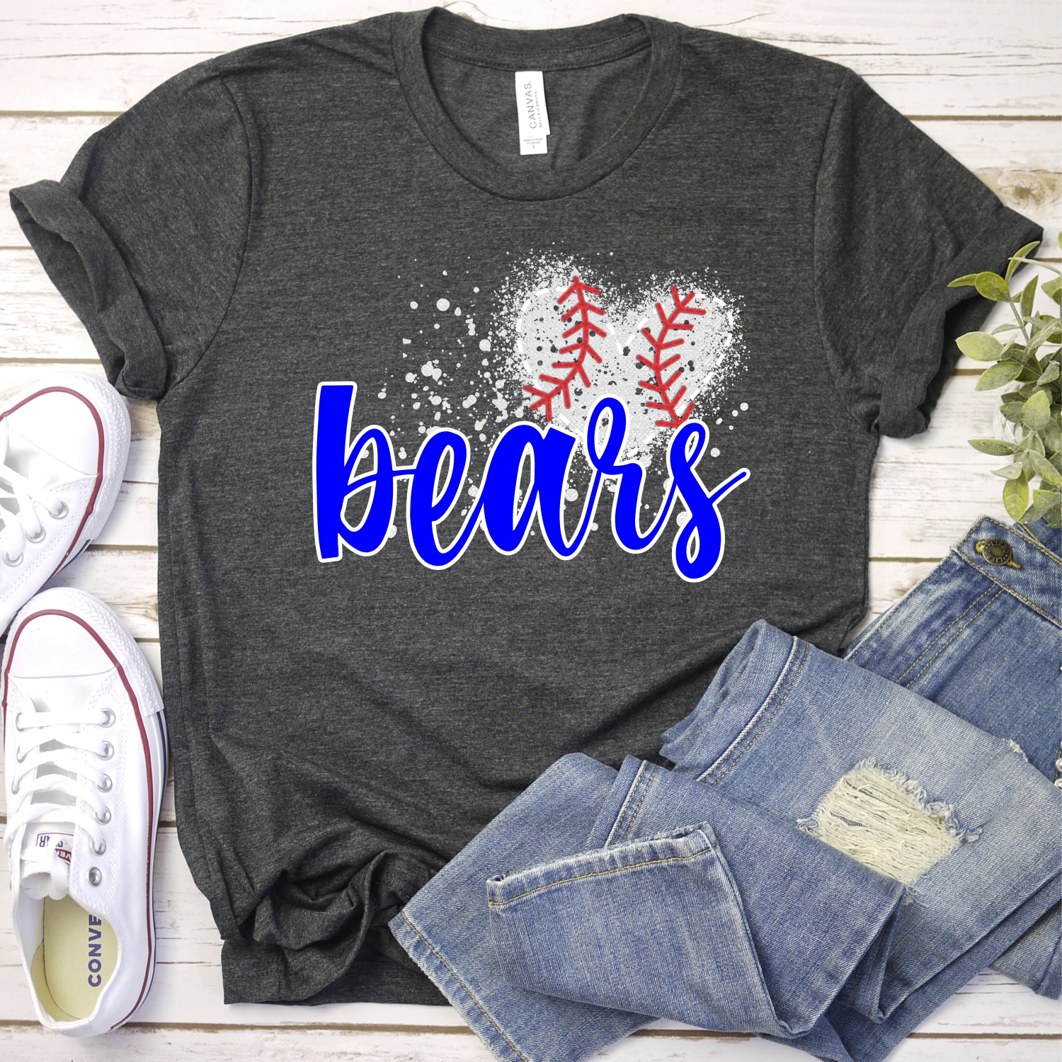CUSTOM BEARS baseball messy heart *DTF* Transfer - Image 2