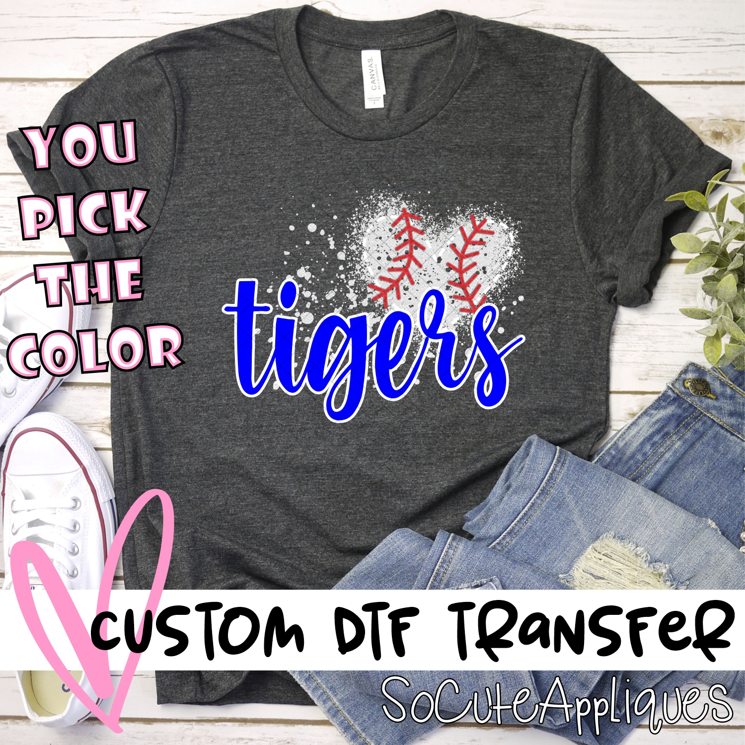 CUSTOM TIGERS baseball messy heart *DTF* Transfer