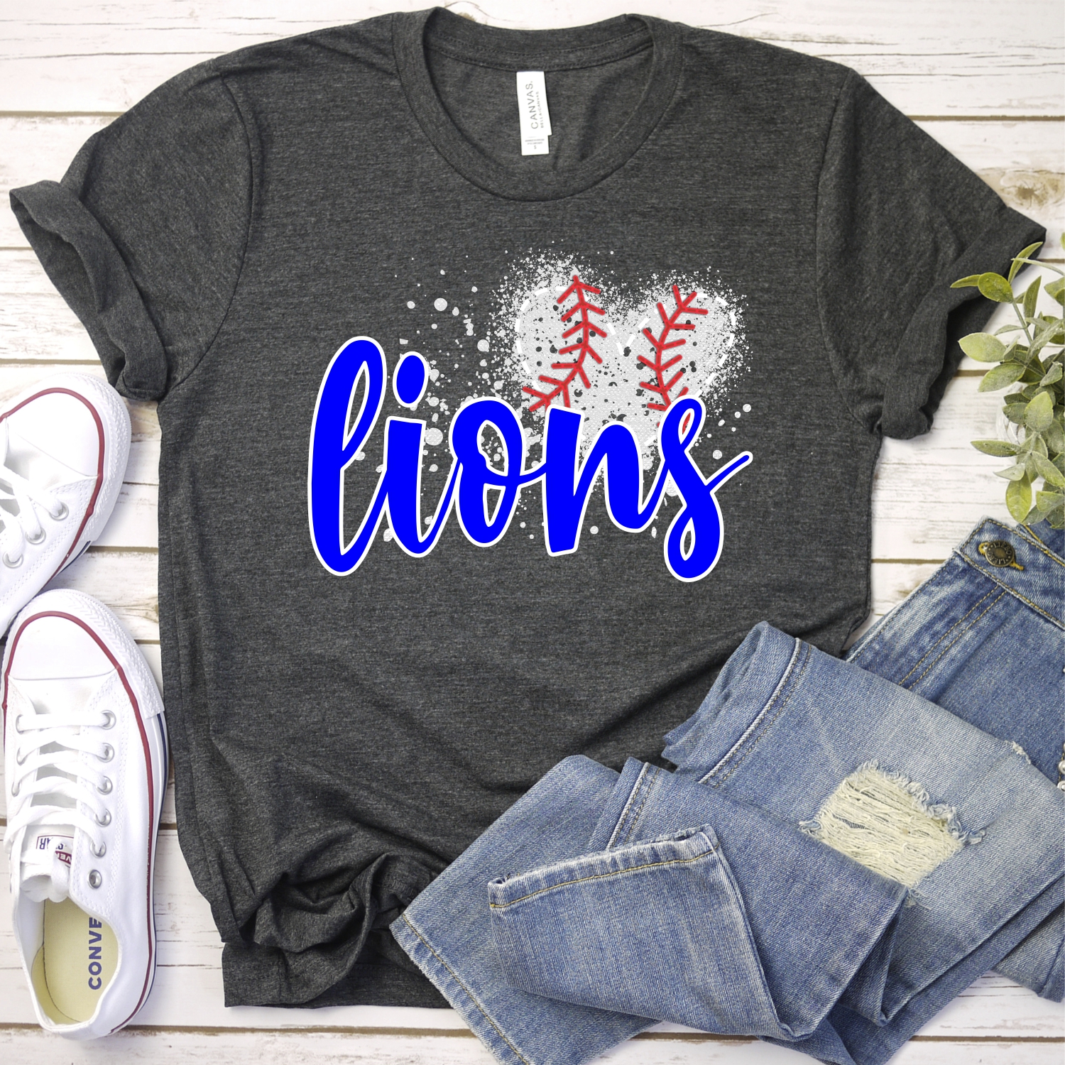 CUSTOM LIONS baseball messy heart *DTF* Transfer - Image 2