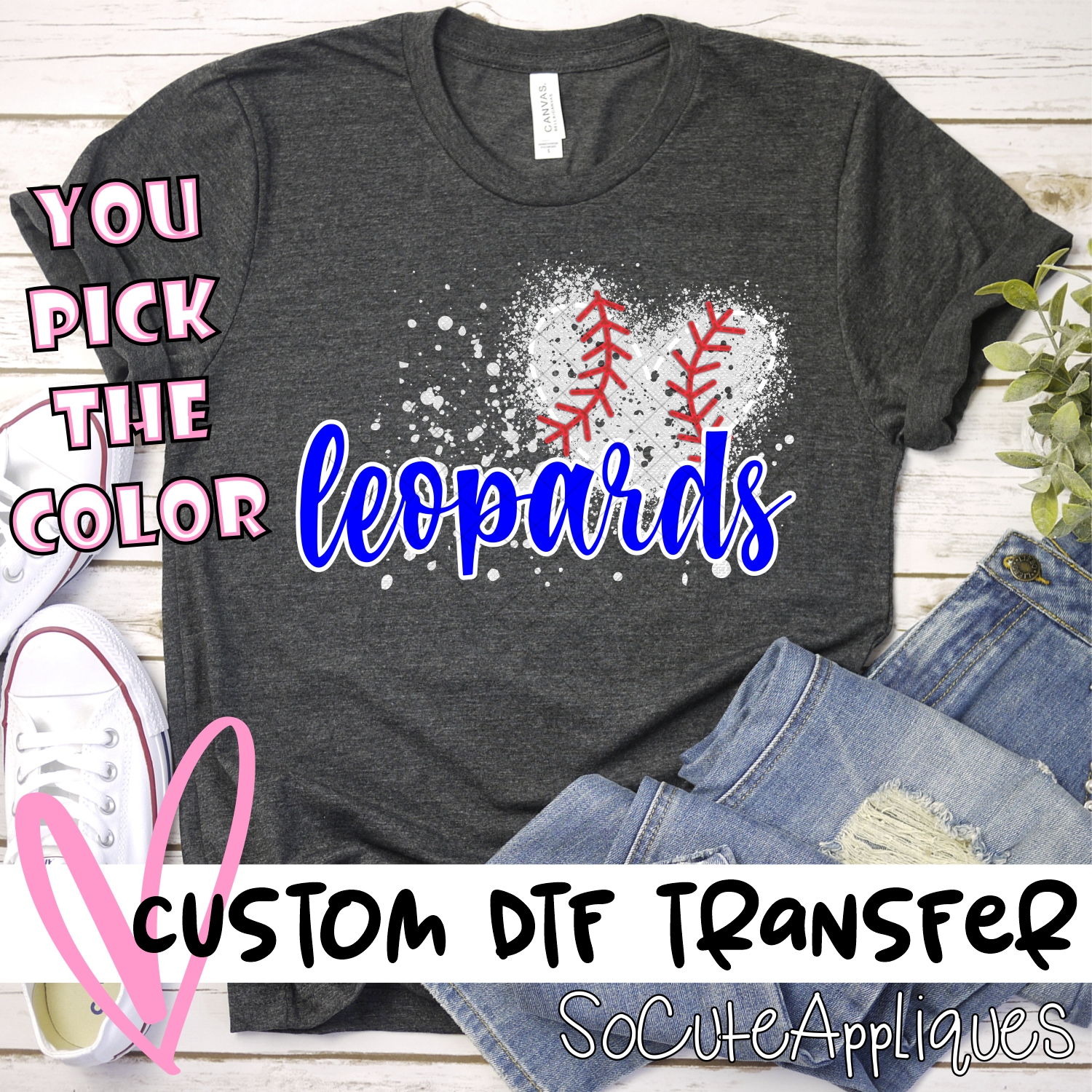 CUSTOM LEOPARDS baseball messy heart *DTF* Transfer