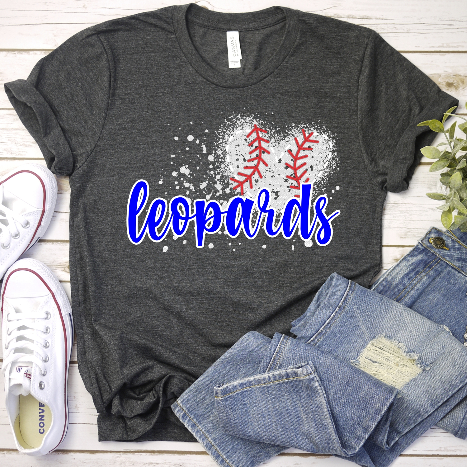CUSTOM LEOPARDS baseball messy heart *DTF* Transfer - Image 2