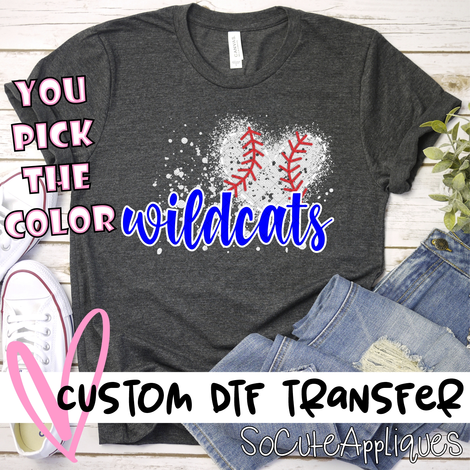 CUSTOM WILDCATS baseball messy heart *DTF* Transfer