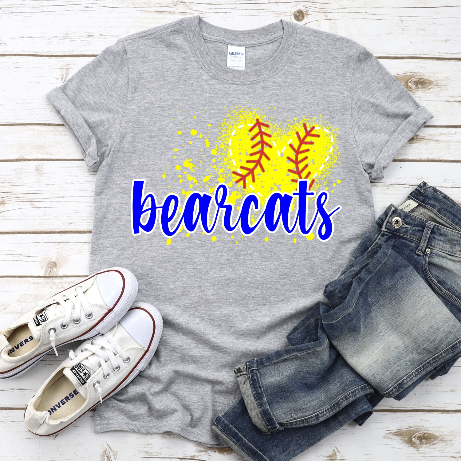 CUSTOM BEARCATS softball messy heart *DTF* Transfer - Image 2