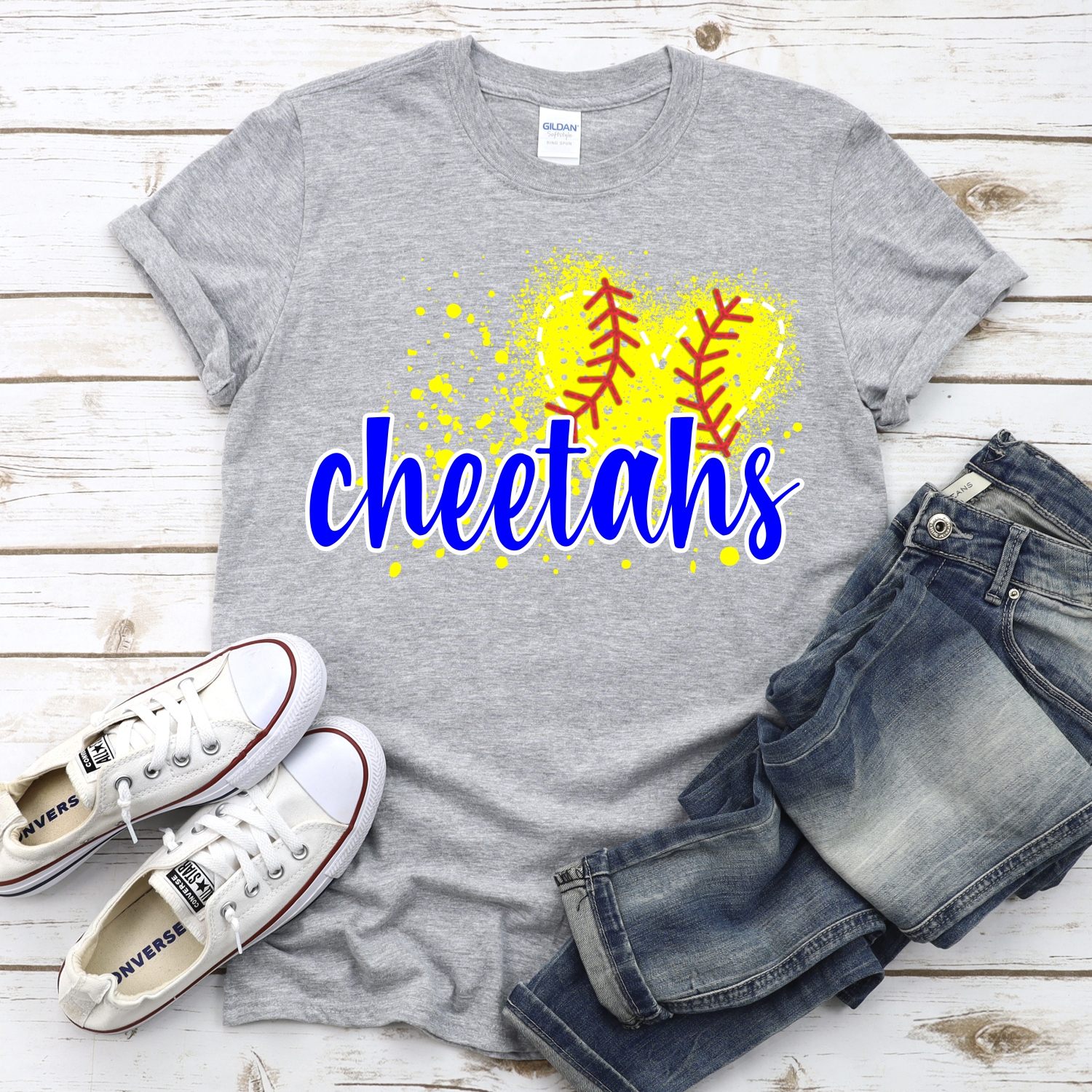CUSTOM CHEETAHS softball messy heart *DTF* Transfer - Image 2