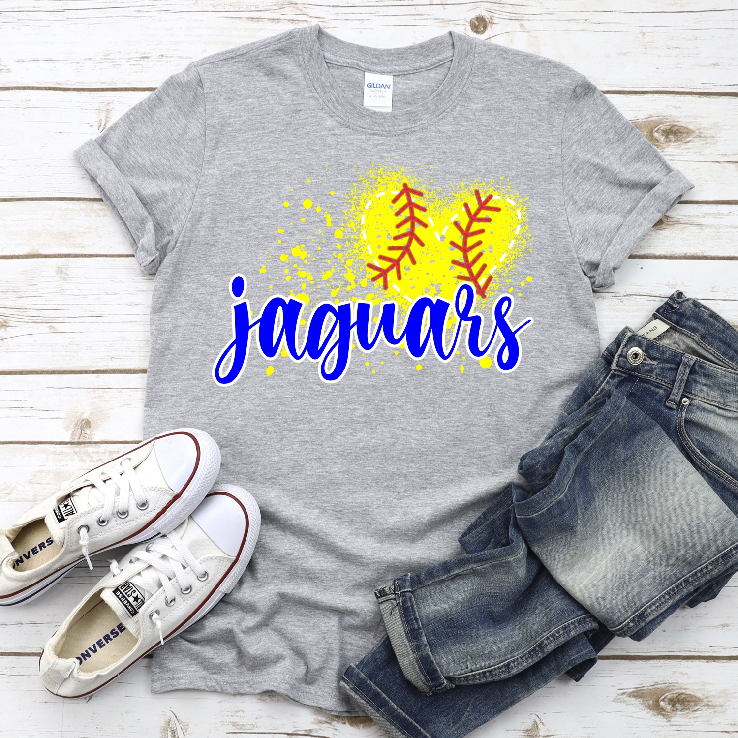 CUSTOM JAGUARS softball messy heart *DTF* Transfer - Image 2