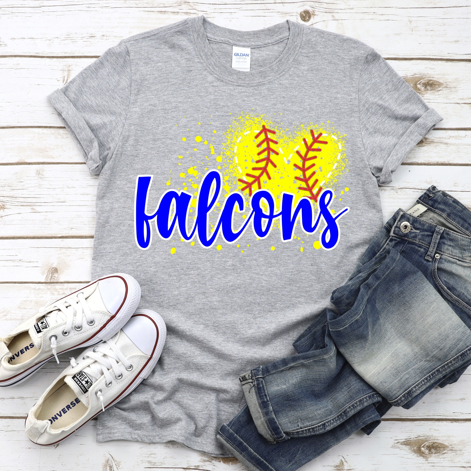 CUSTOM FALCONS softball messy heart *DTF* Transfer - Image 2