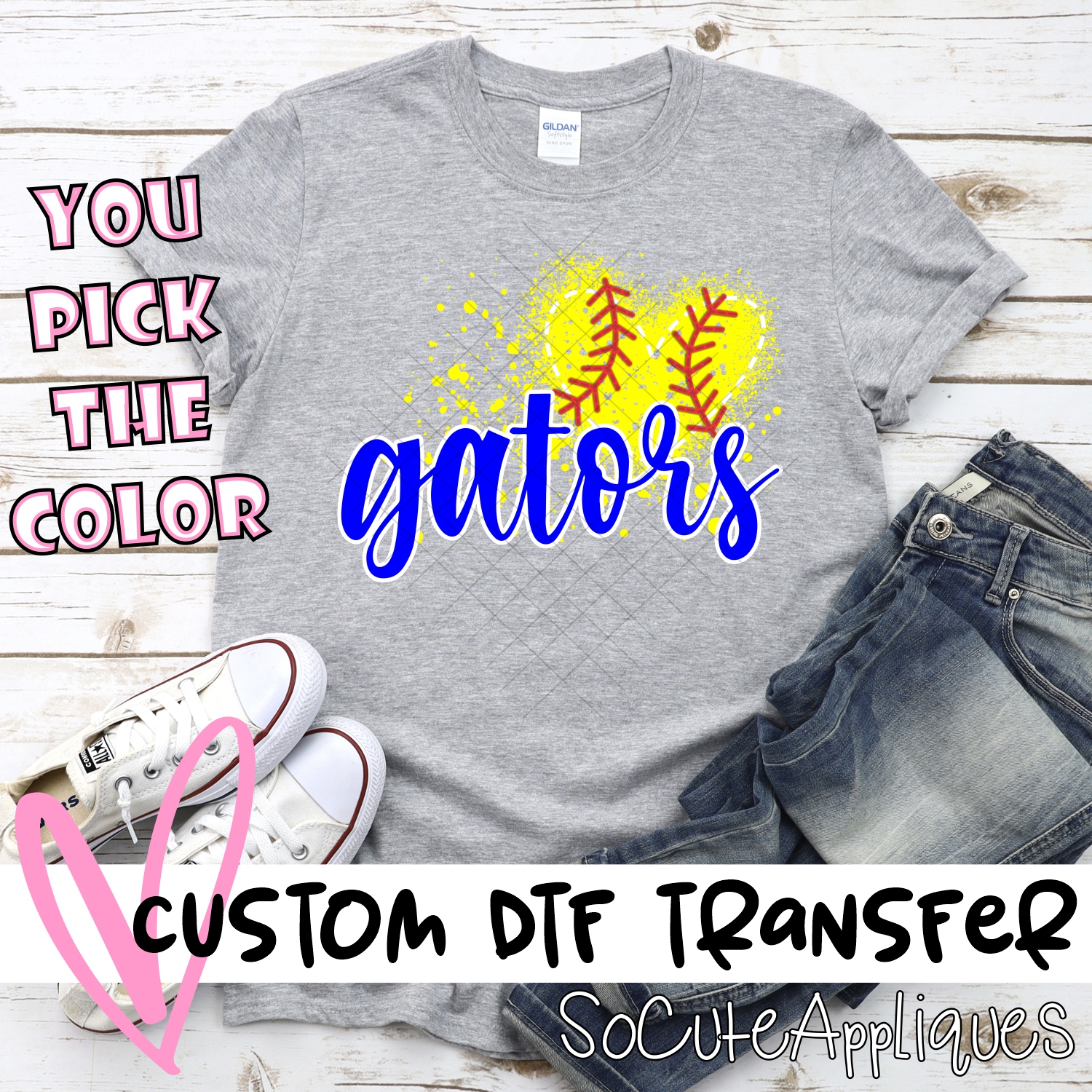 CUSTOM GATORS softball messy heart *DTF* Transfer