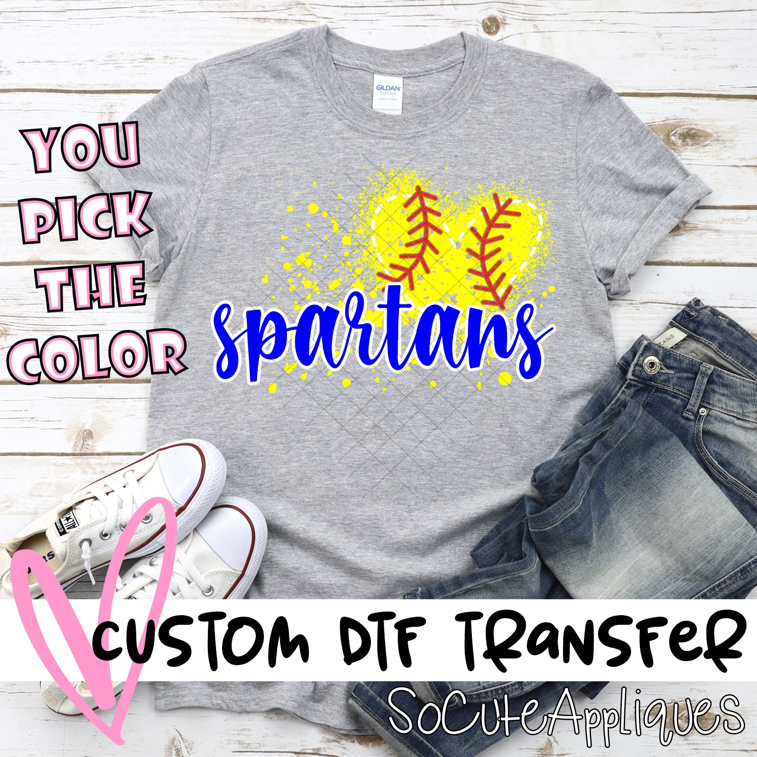 CUSTOM SPARTANS softball messy heart *DTF* Transfer
