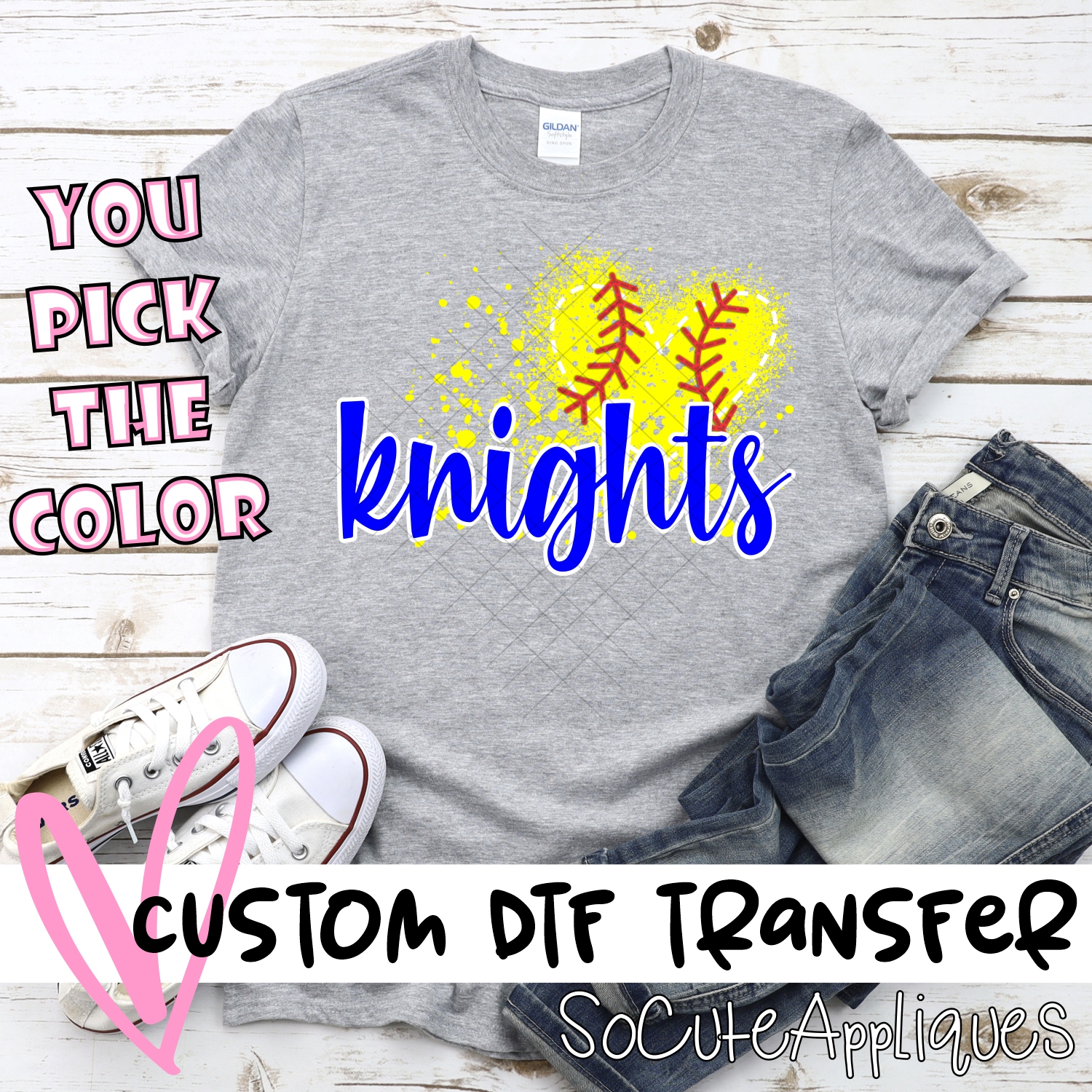CUSTOM KNIGHTS softball messy heart *DTF* Transfer