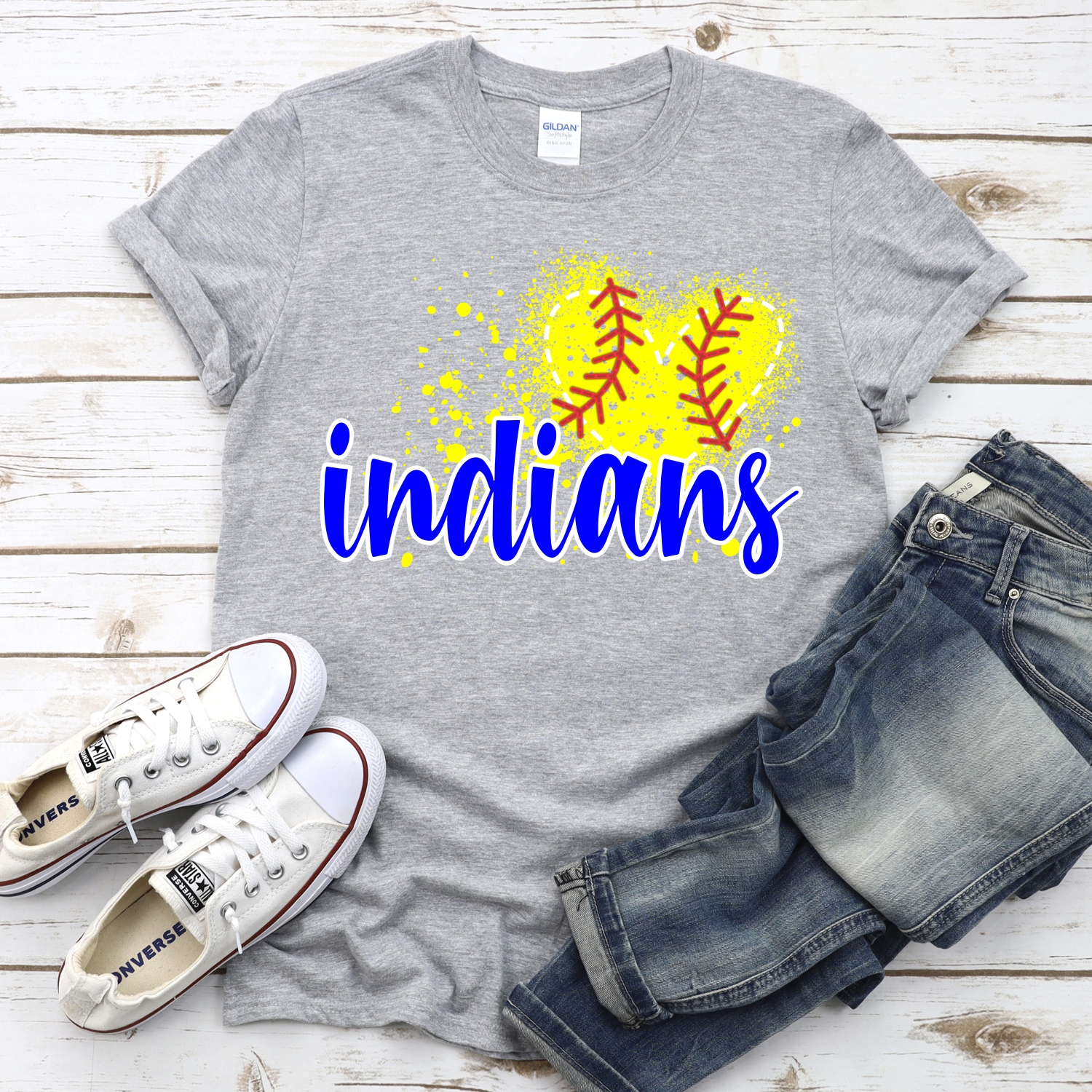 CUSTOM INDIANS softball messy heart *DTF* Transfer - Image 2