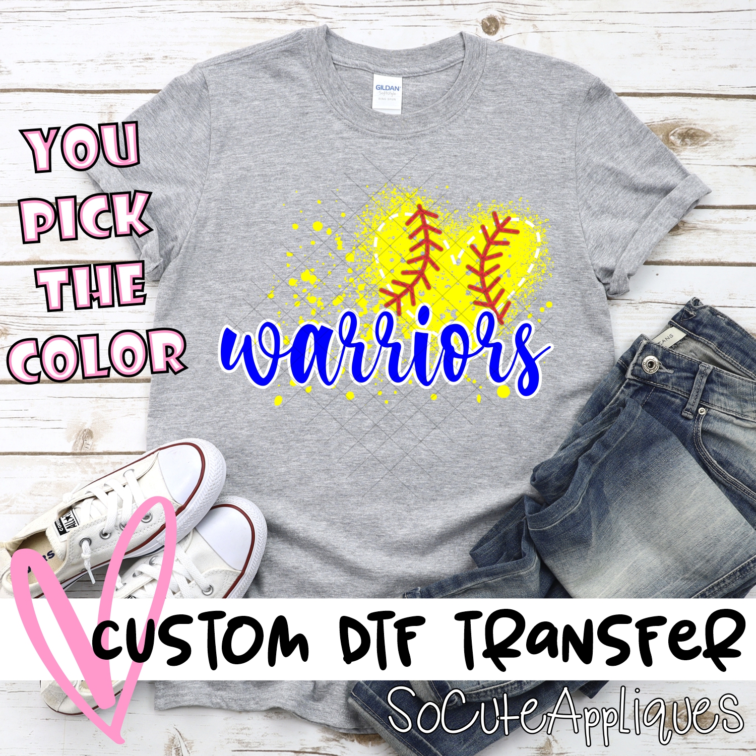 CUSTOM WARRIORS softball messy heart *DTF* Transfer