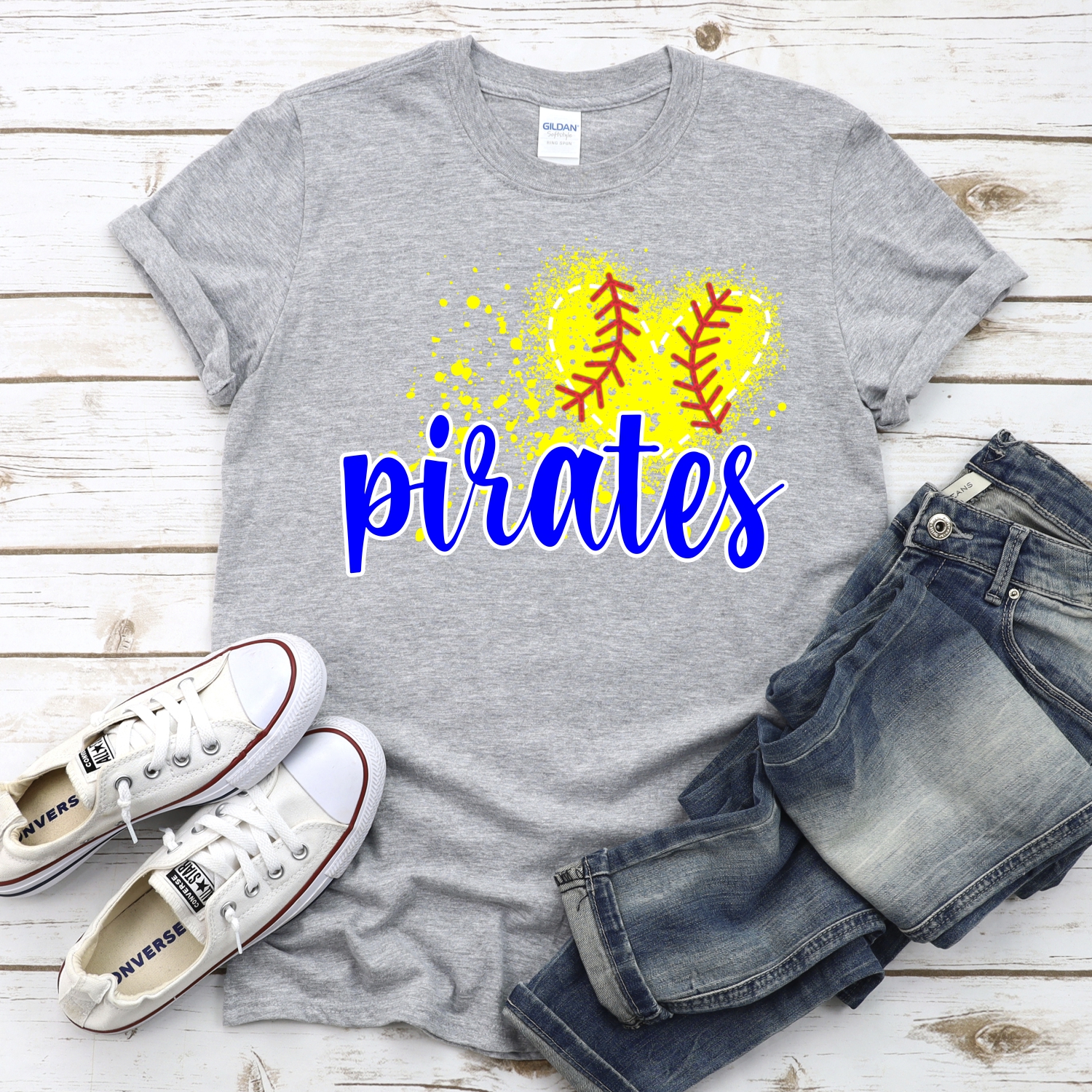 CUSTOM PIRATES softball messy heart *DTF* Transfer - Image 2