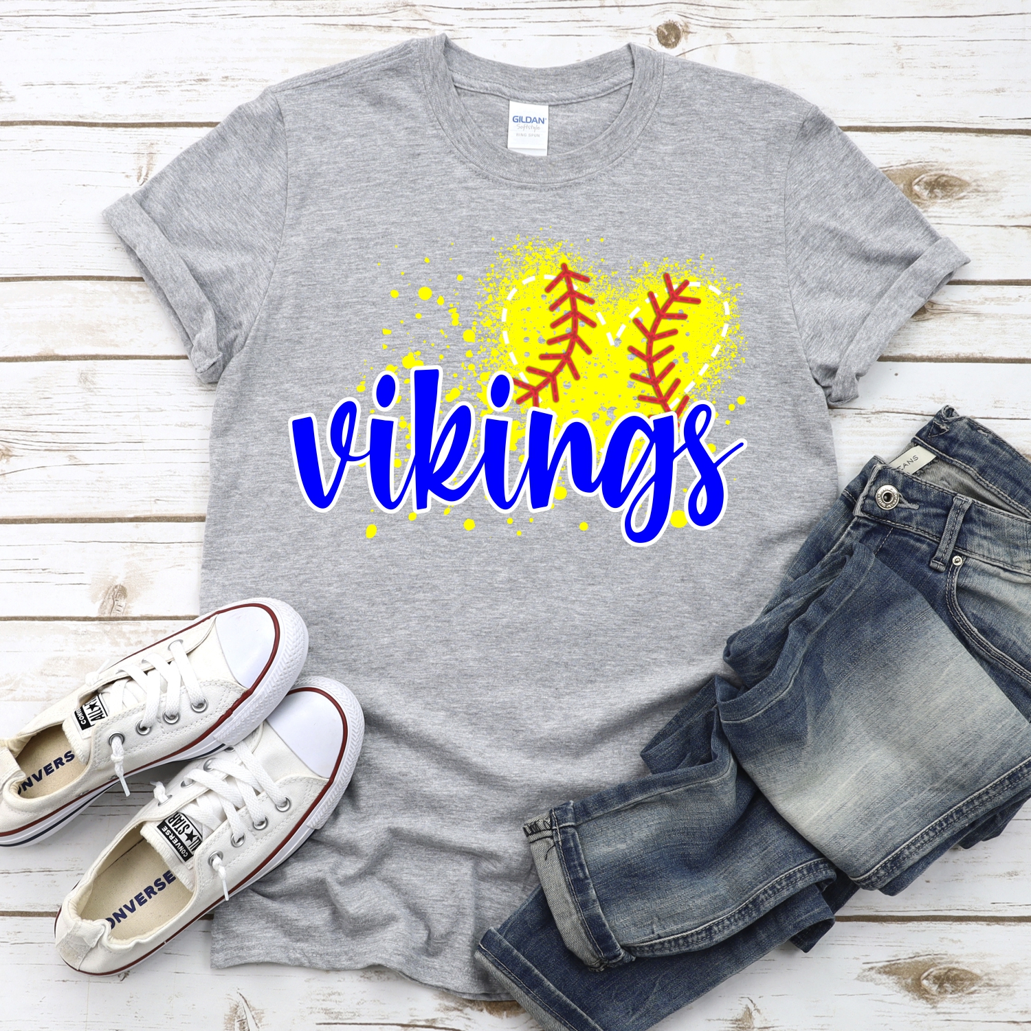 CUSTOM VIKINGS softball messy heart *DTF* Transfer - Image 2