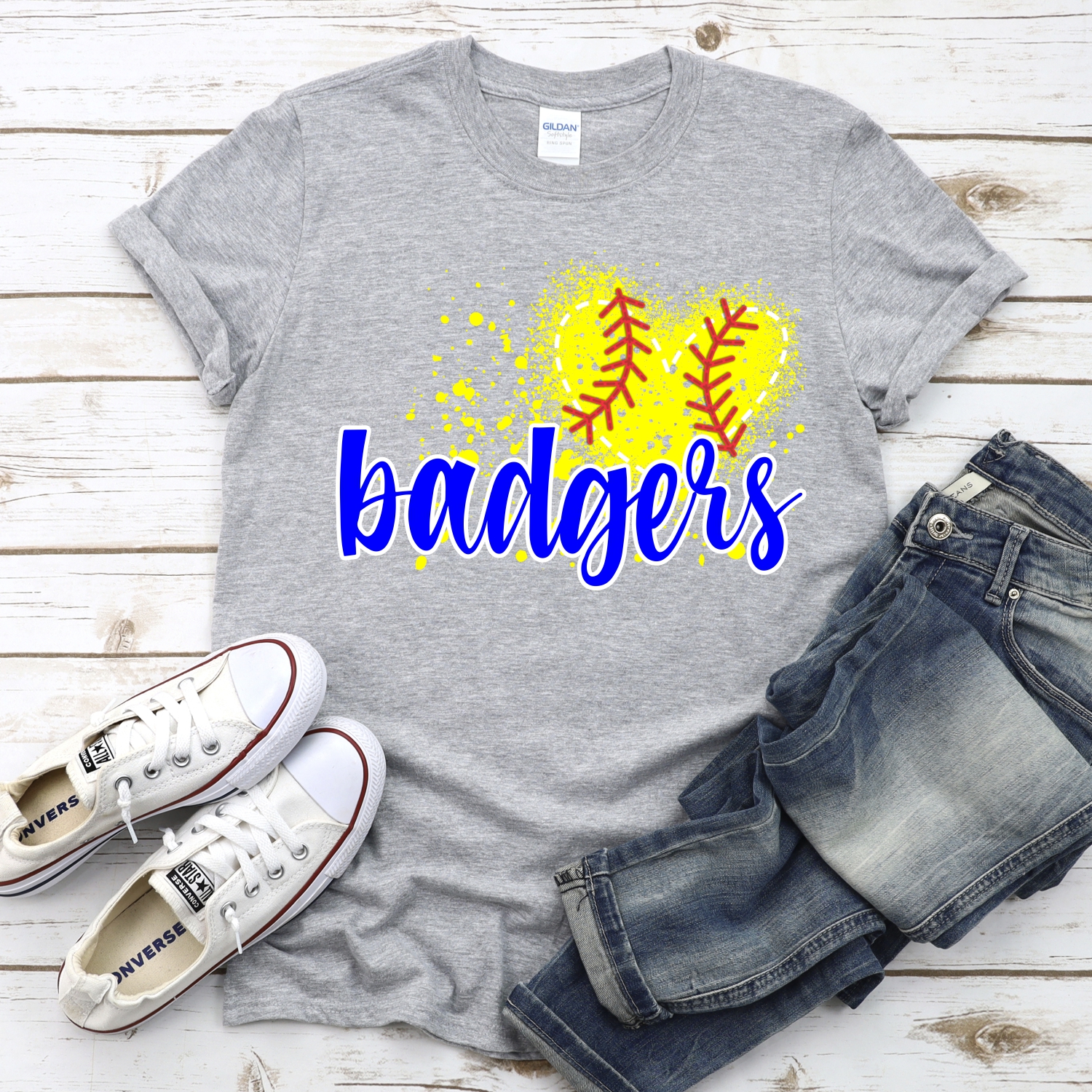 CUSTOM BADGERS softball messy heart *DTF* Transfer - Image 2