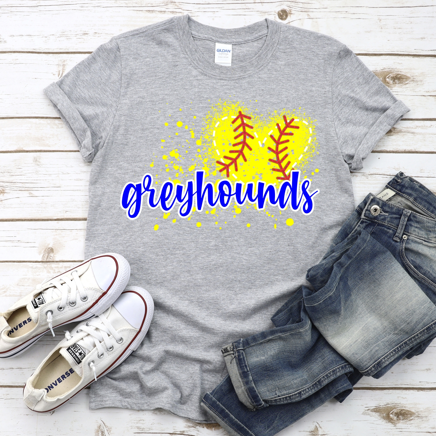 CUSTOM GREYHOUNDS softball messy heart *DTF* Transfer - Image 2