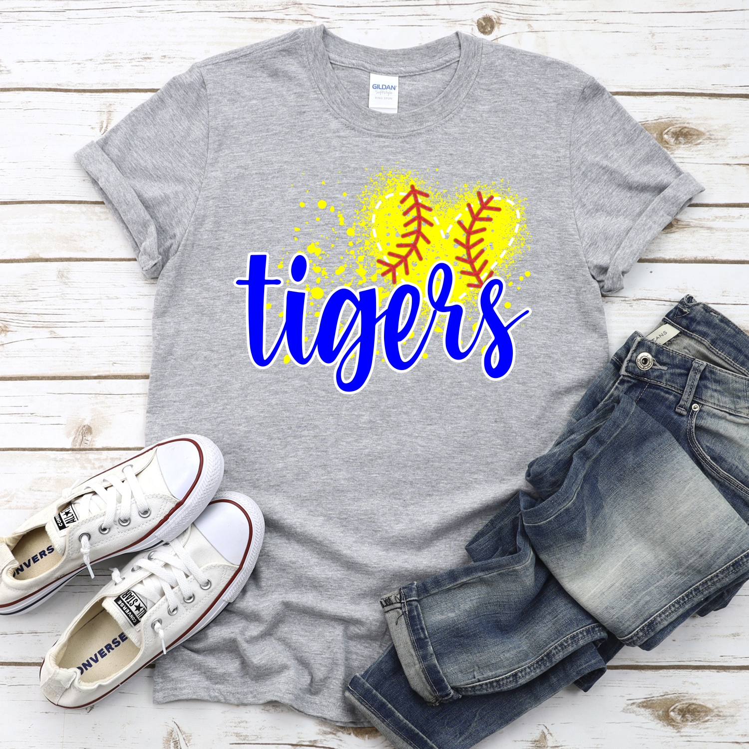 CUSTOM TIGERS softball messy heart *DTF* Transfer - Image 2