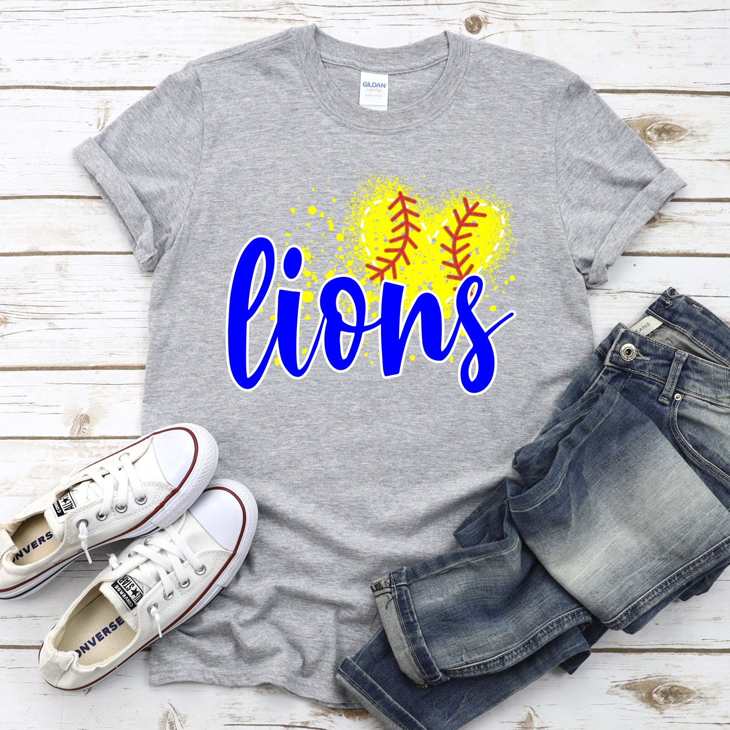 CUSTOM LIONS softball messy heart *DTF* Transfer - Image 2