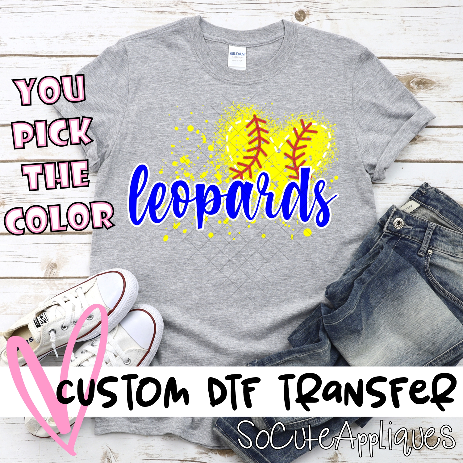 CUSTOM LEOPARDS softball messy heart *DTF* Transfer