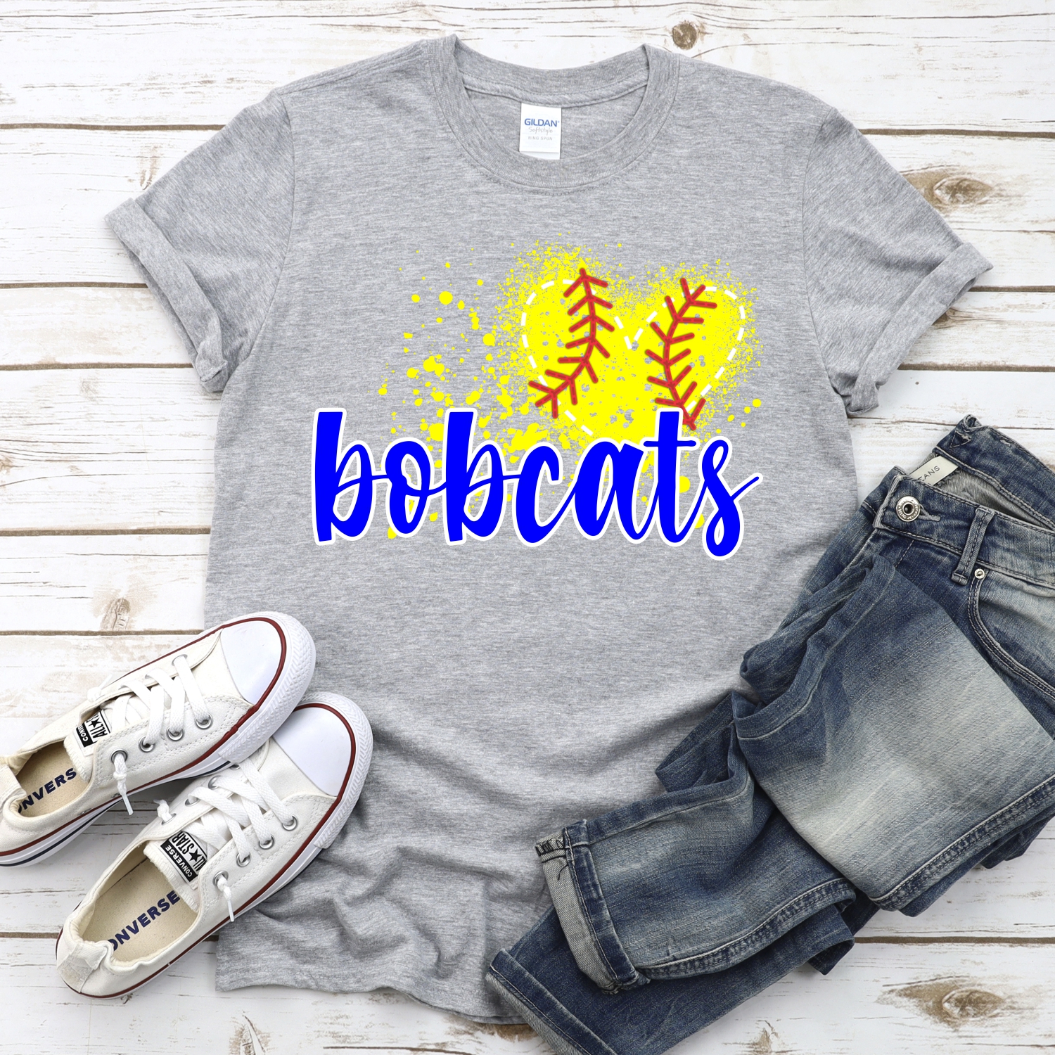 CUSTOM BOBCATS softball messy heart *DTF* Transfer - Image 2