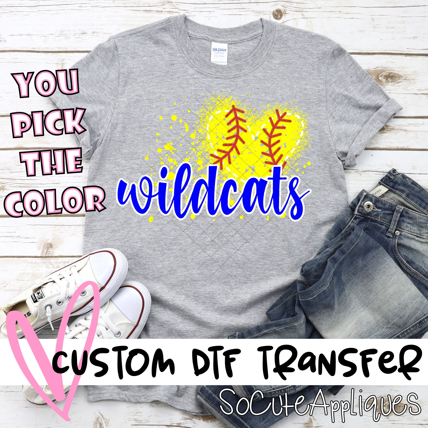 CUSTOM WILDCATS softball messy heart *DTF* Transfer