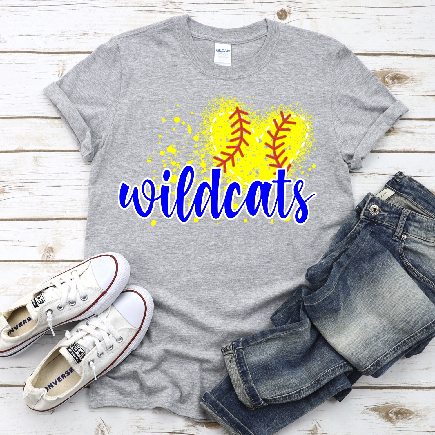 CUSTOM WILDCATS softball messy heart *DTF* Transfer - Image 2