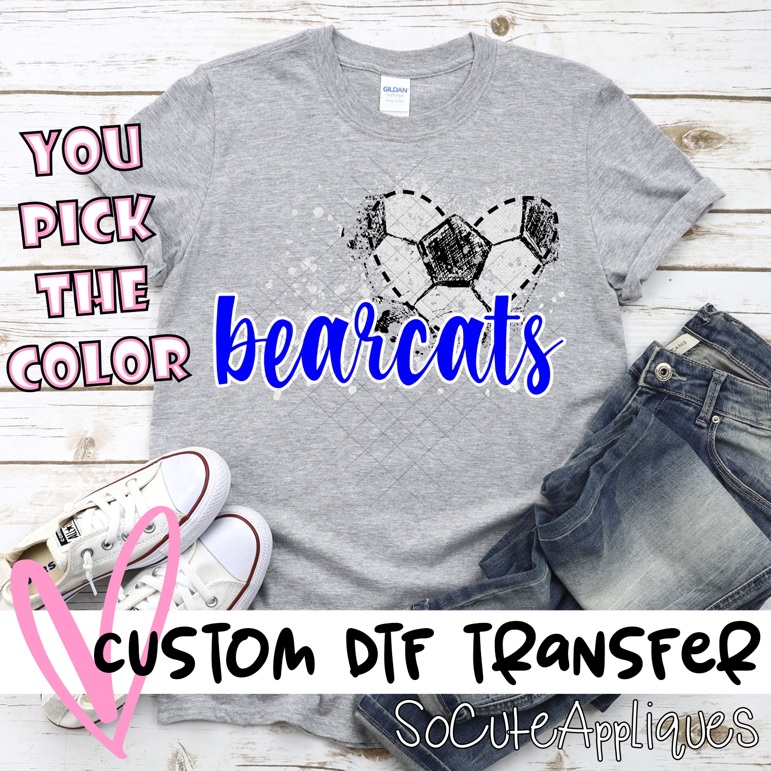 CUSTOM BEARCATS soccer messy heart *DTF* Transfer