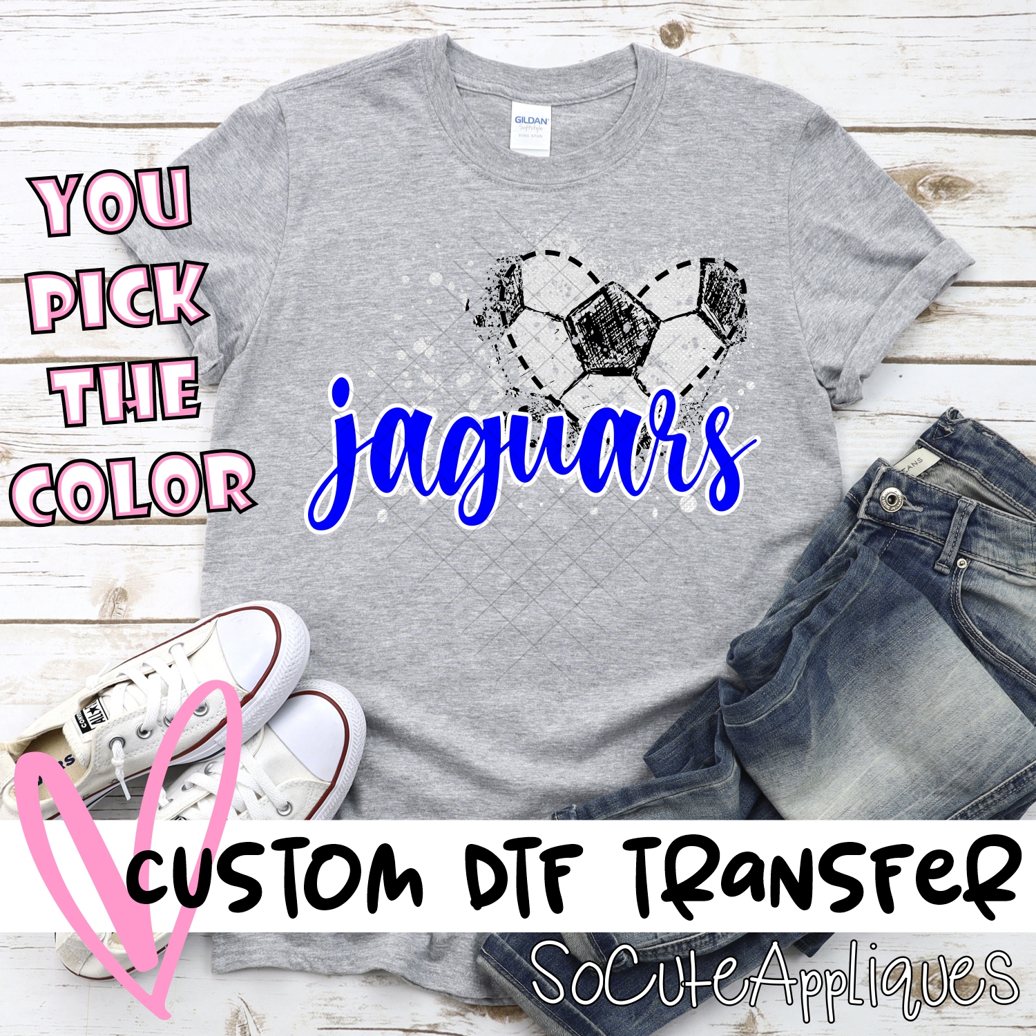 CUSTOM JAGUARS soccer messy heart *DTF* Transfer