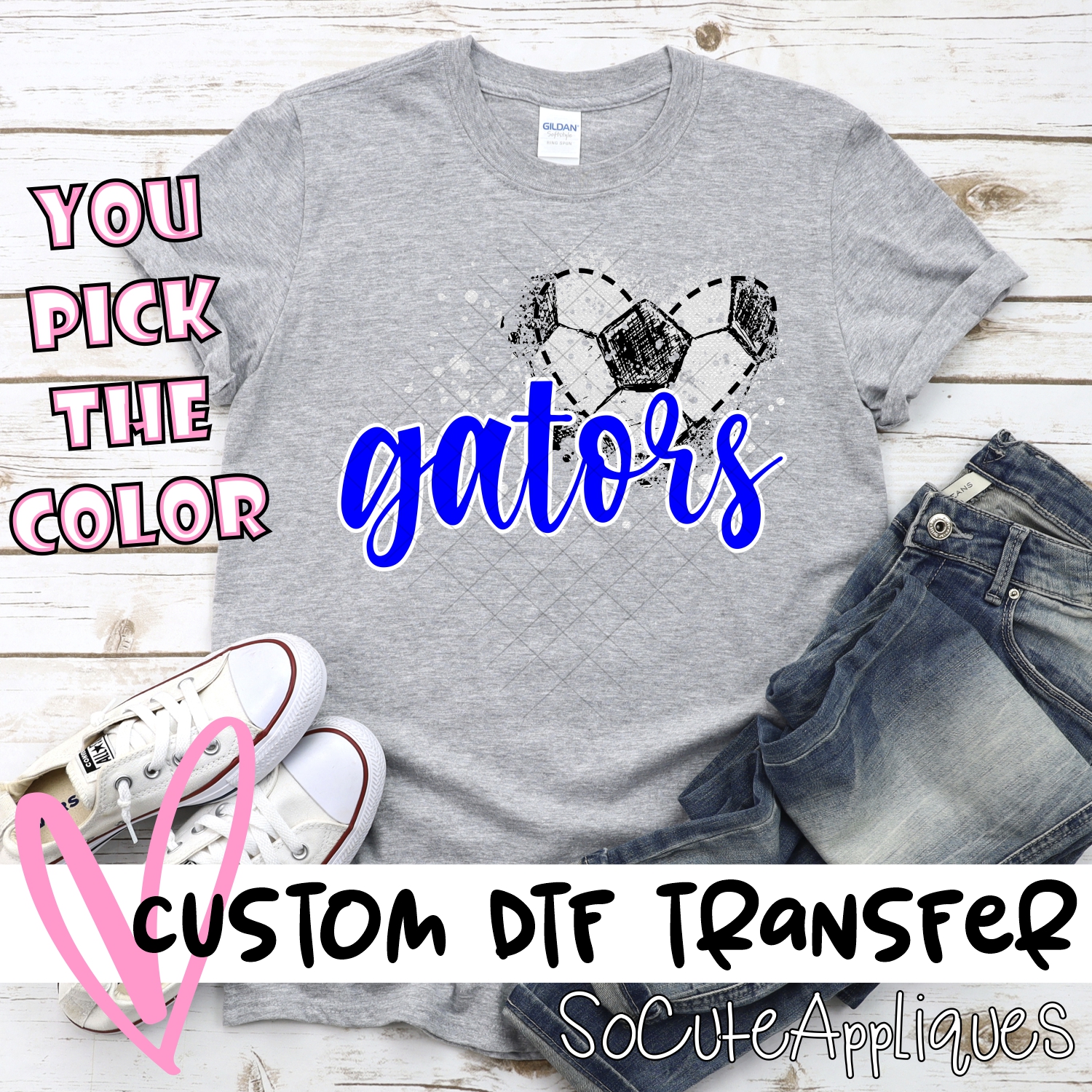 CUSTOM GATORS soccer messy heart *DTF* Transfer