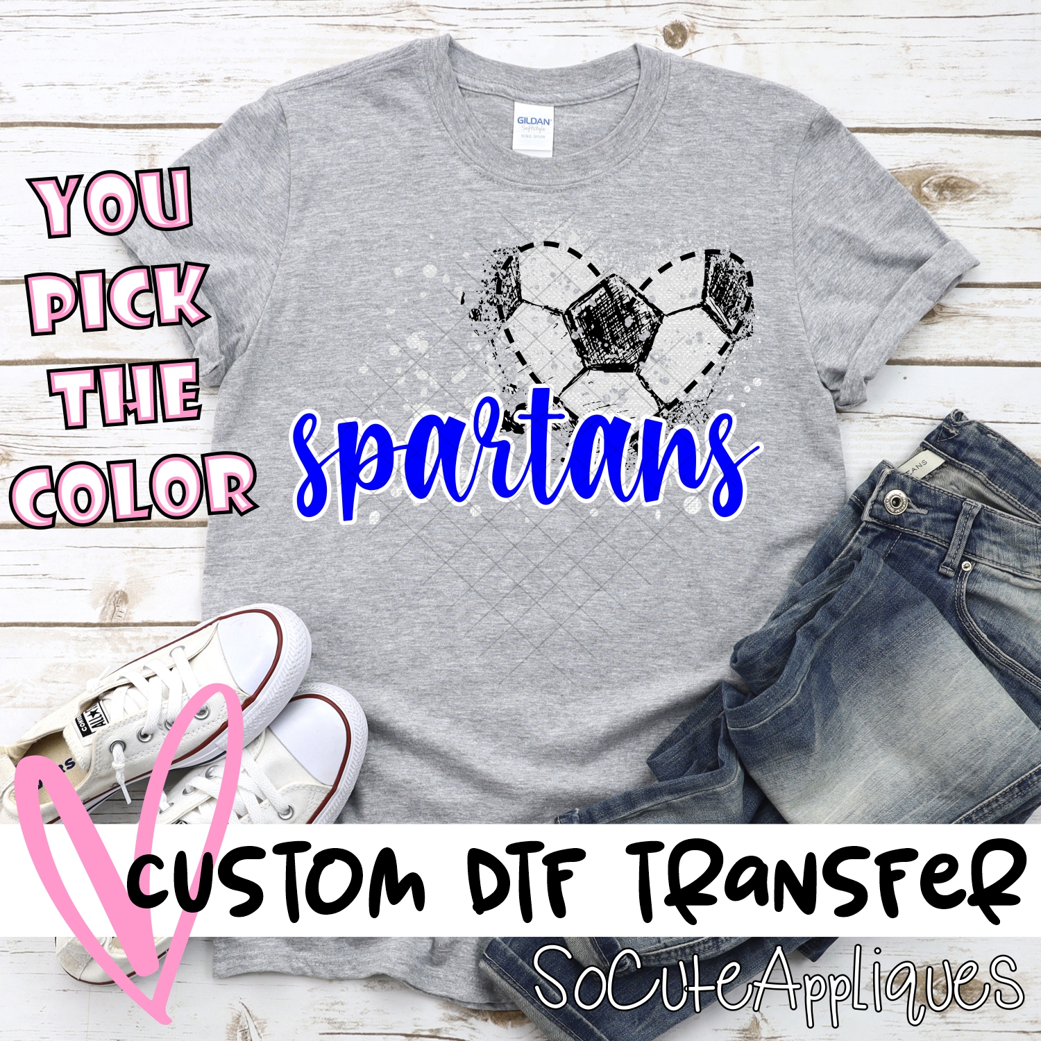CUSTOM SPARTANS soccer messy heart *DTF* Transfer