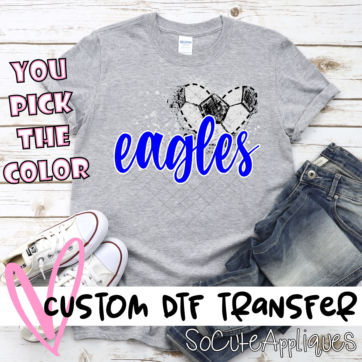 CUSTOM EAGLES soccer messy heart *DTF* Transfer